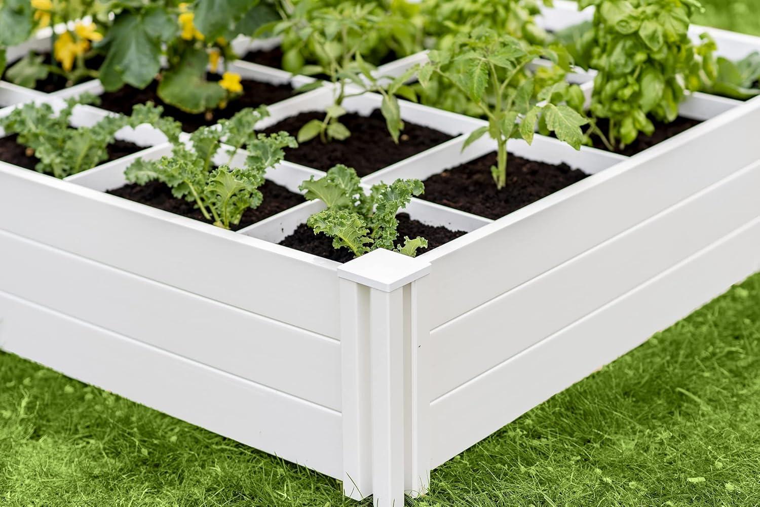 Classic White Vinyl 48" x 48" Raised Garden Bed with Grid