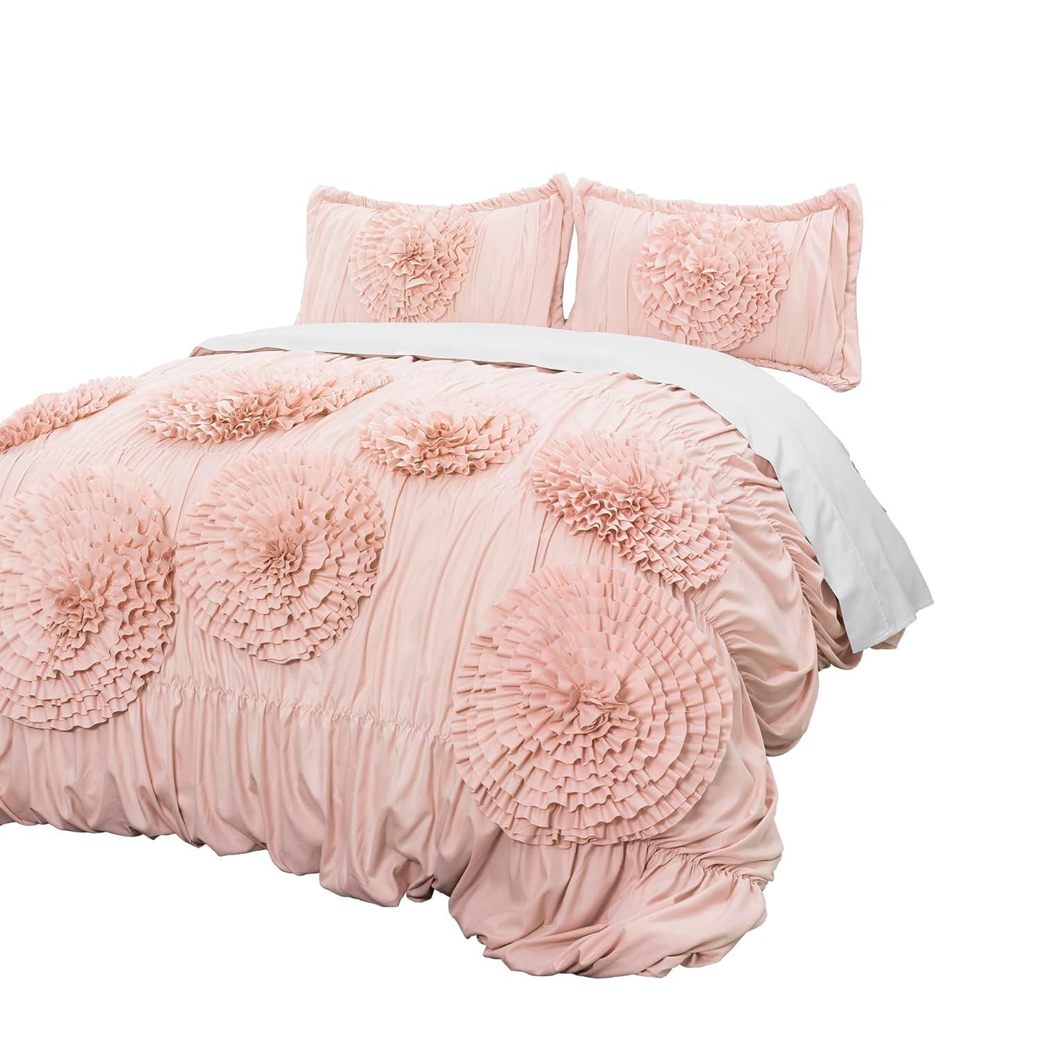 Lush Decor Serena Pink Polyester Textured Comforter, Full/Queen (3 Count)