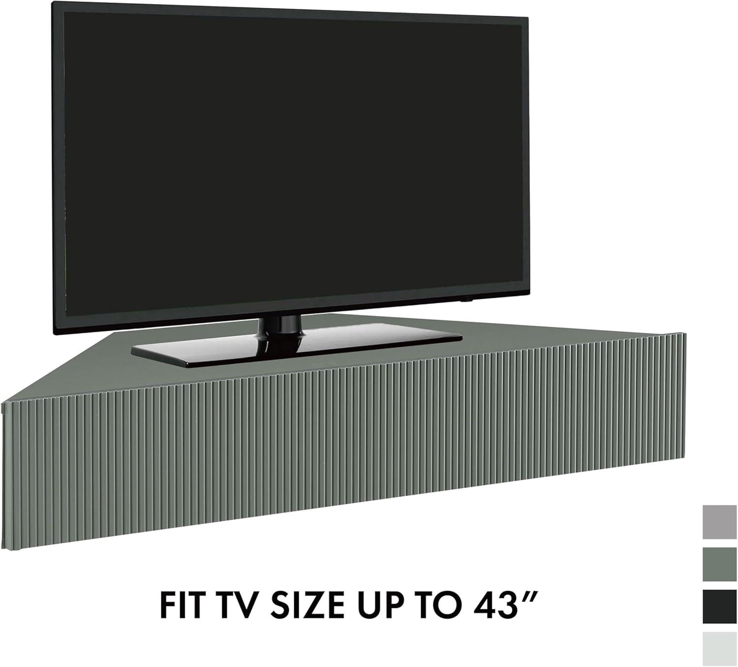 Denhour DH BASIC Transitional 47-inch 3-Shelf Corner Floating TV Stand by  3D Wavy Panel Door - Sage Green Weathered,N/A