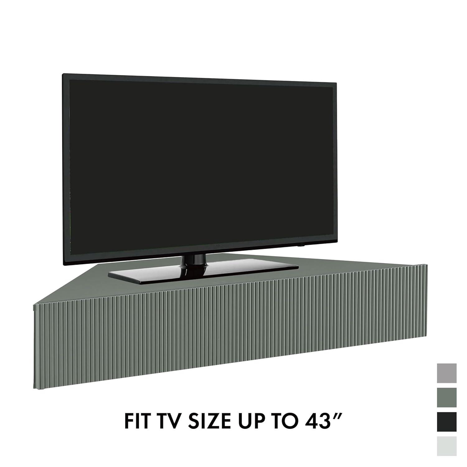 Denhour DH BASIC Transitional 47-inch 3-Shelf Corner Floating TV Stand by  3D Wavy Panel Door - Sage Green Weathered,N/A