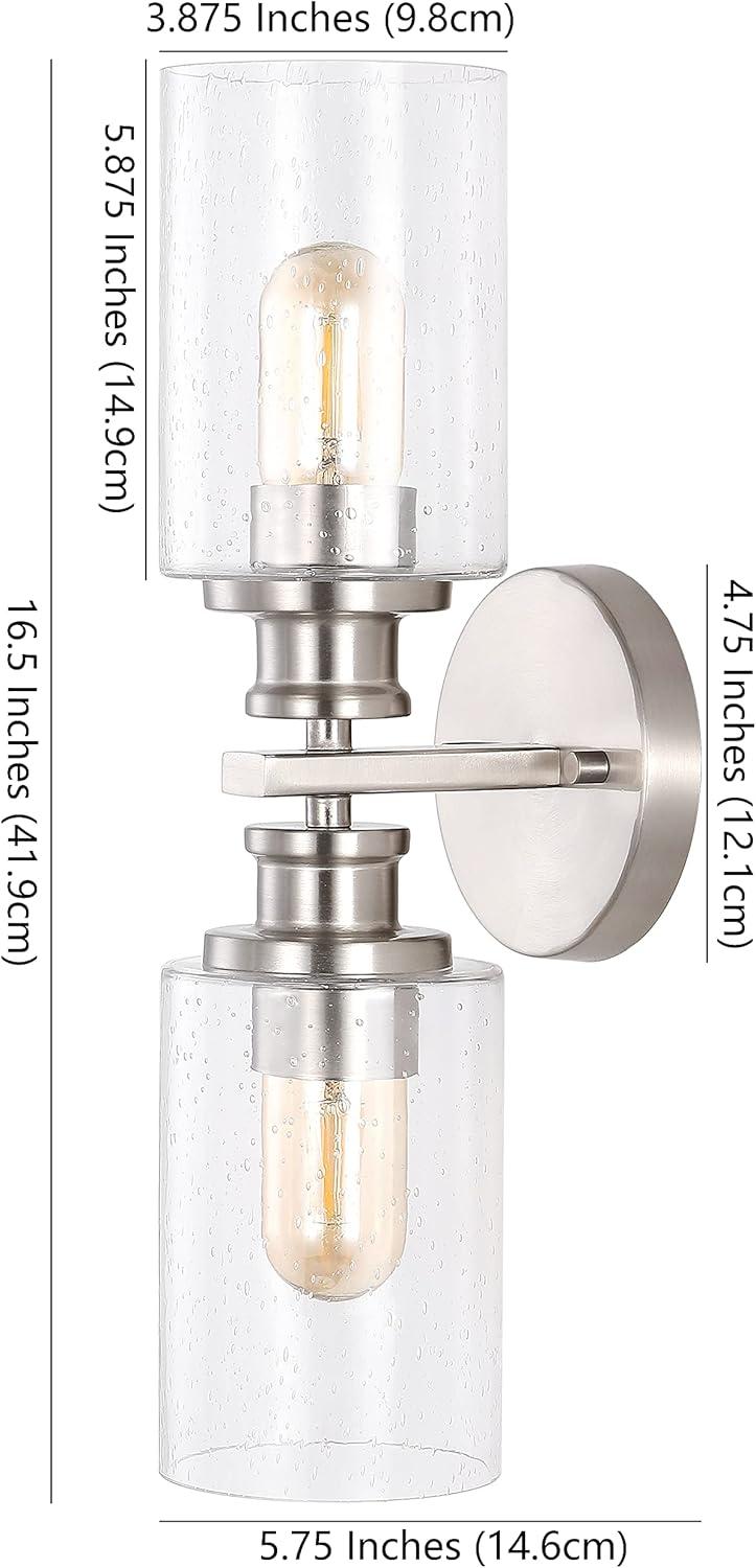 JONATHAN Y Jules Edison Cylinder 2-Light Iron/Seeded Glass Farmhouse Contemporary LED Wall Sconce