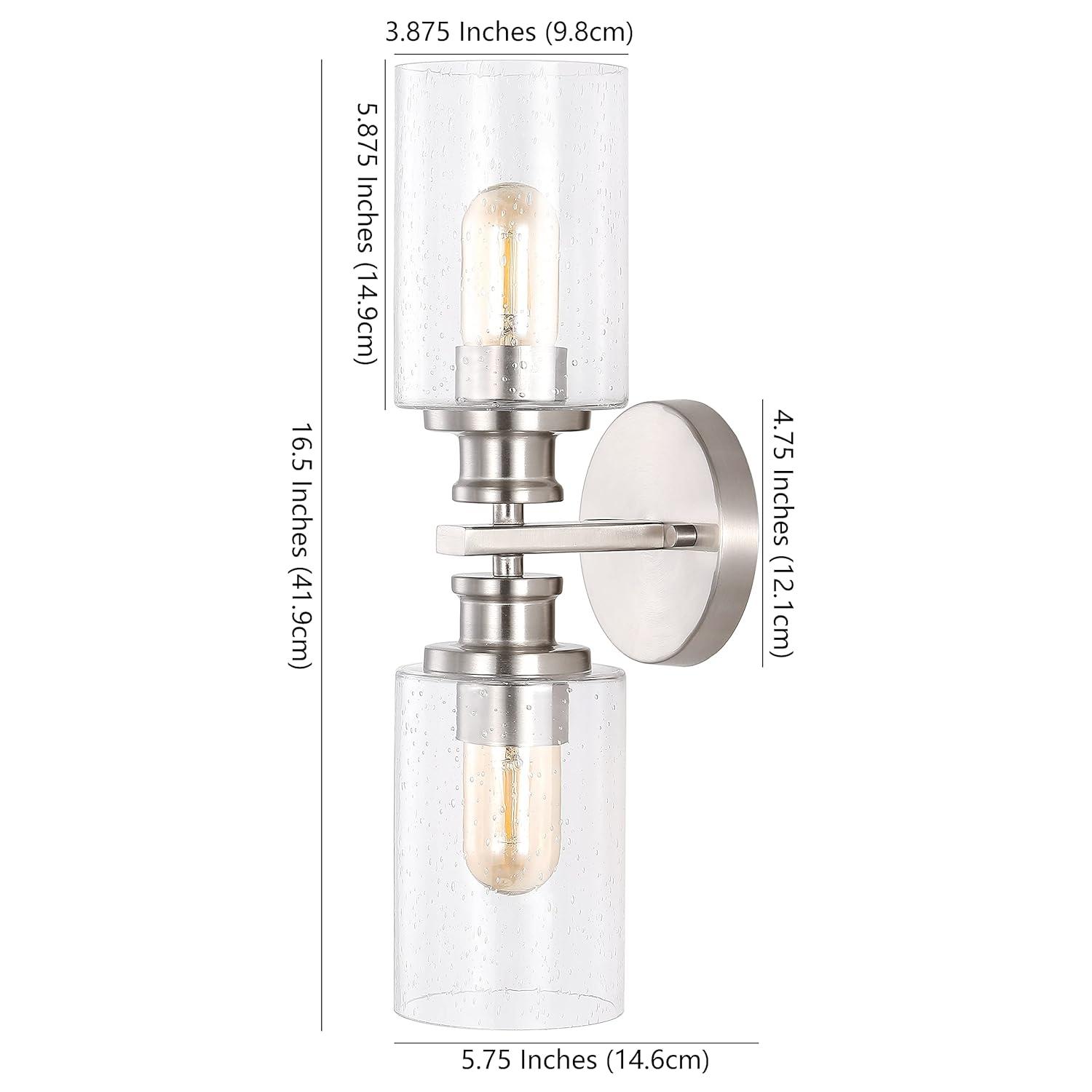 JONATHAN Y Jules Edison 16.5" Cylinder 2-Light Iron/Seeded Glass Farmhouse Contemporary LED Wall Sconce, Nickel