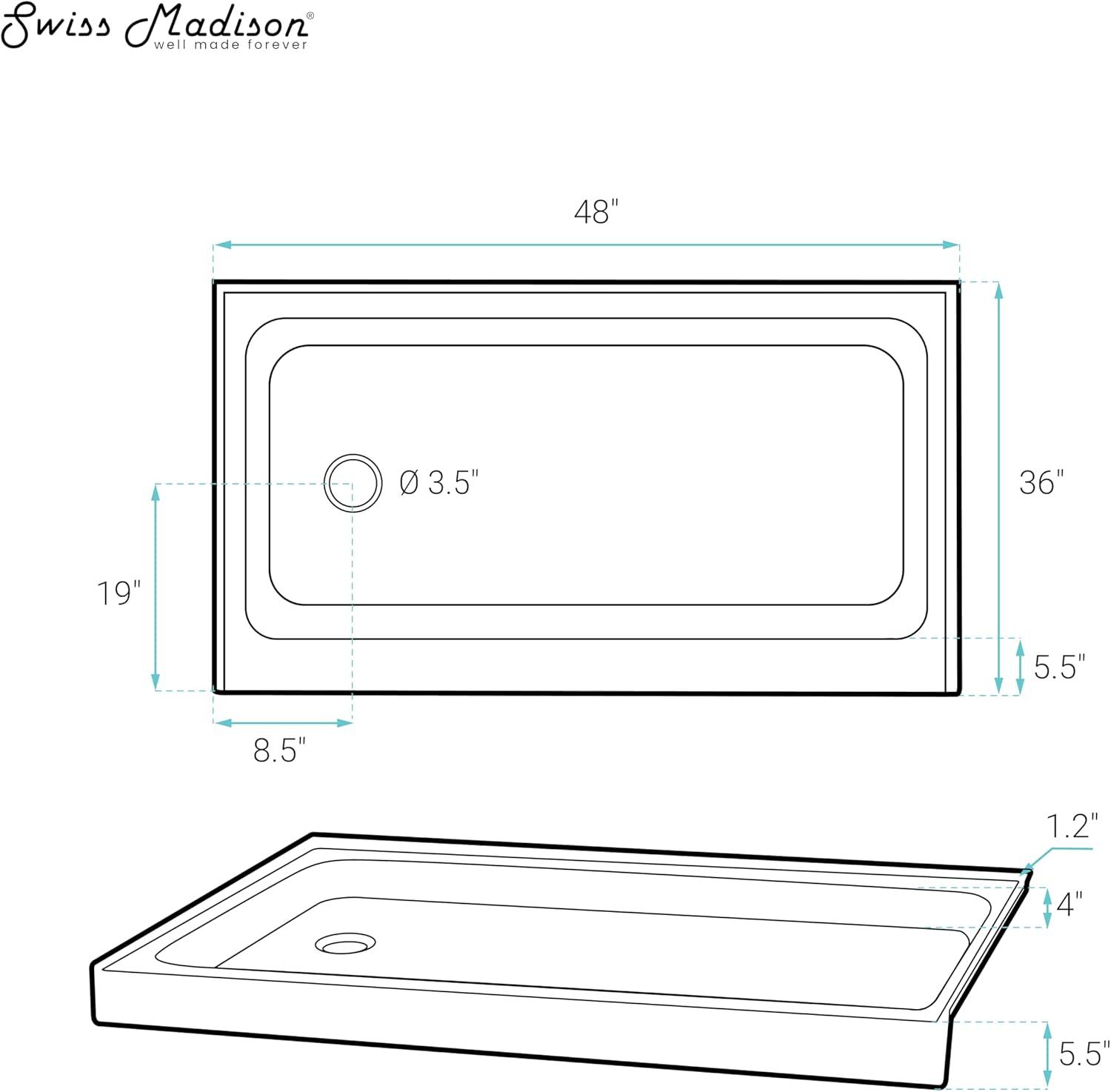 Swiss Madison Voltaire 36" x 36" Single-Threshold, Center Drain, Shower Base SM-SB511V