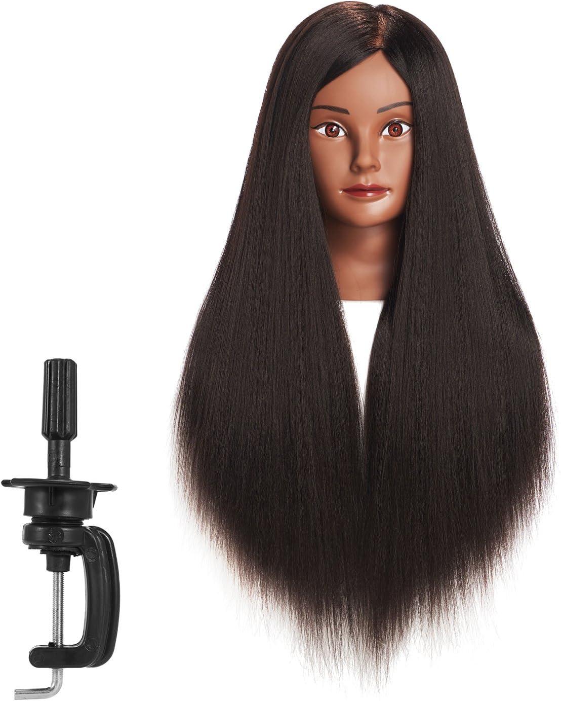 26-28" Black Synthetic Hair Cosmetology Mannequin Head