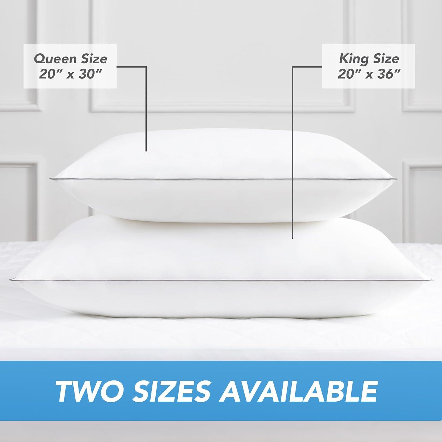 King Size White Hypoallergenic Pillows with Silver Piping - 2 Pack