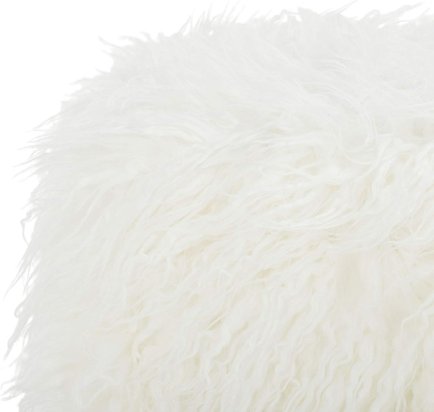 Momina Faux Fur Square Ottoman - White/Brass - Safavieh