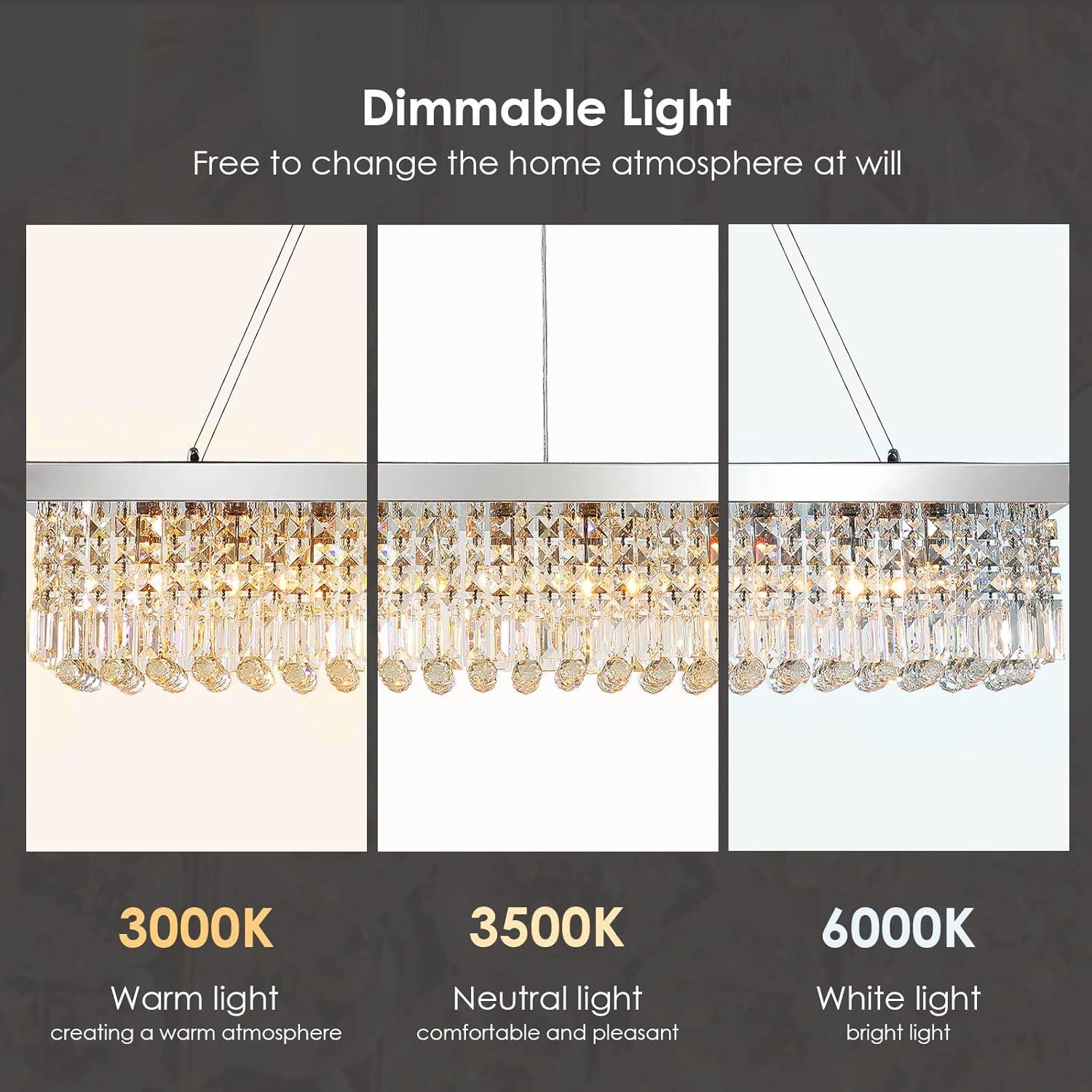 HOOMEDELIER Crystal Chandelier,Modern LED Chandelier,Adjustable Pendant Fixture for Dining Room