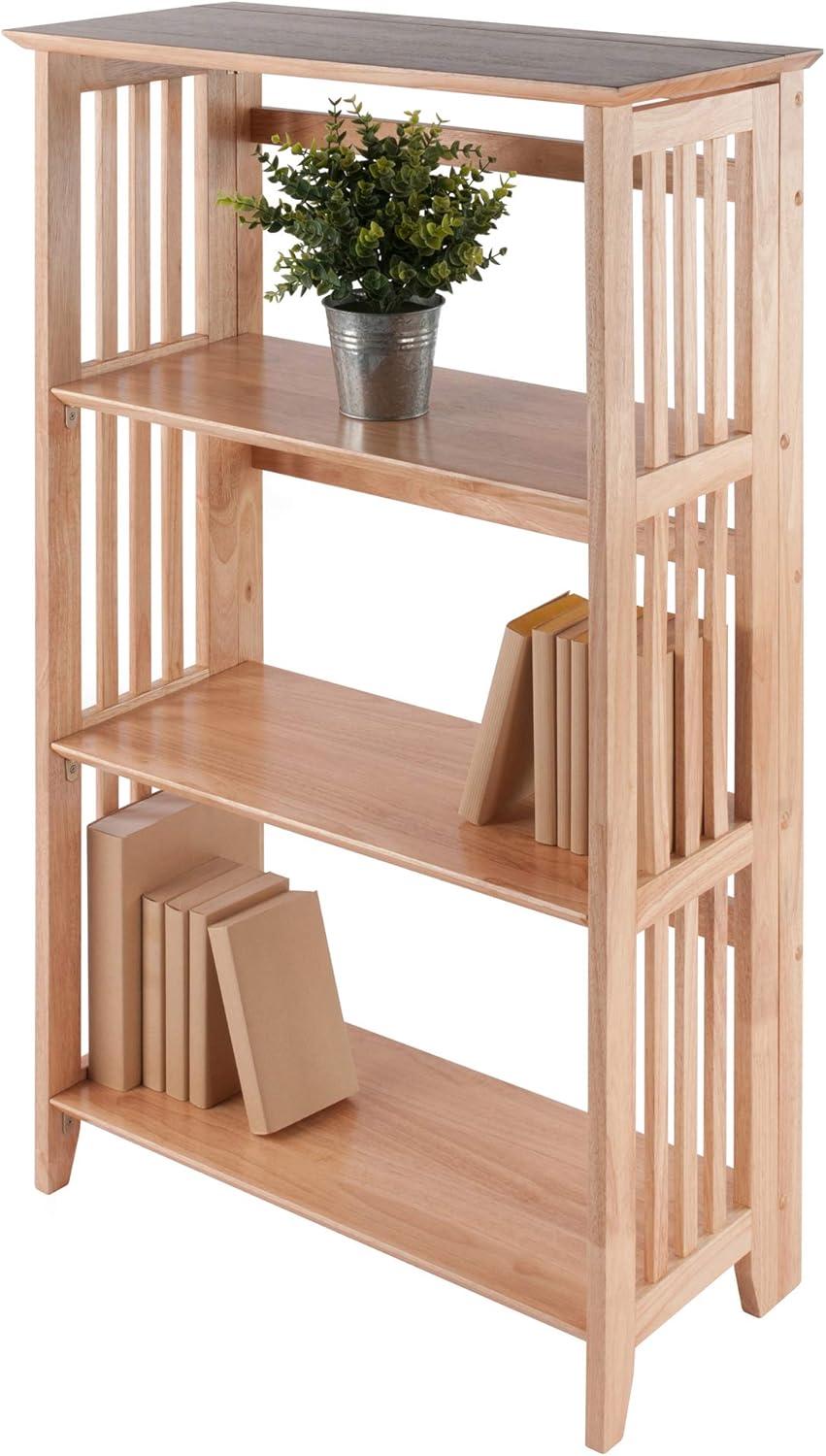 42" 4 Tier Foldable Bookshelf Natural - Winsome: Beech Wood, Slatted-Side, Home Office Storage