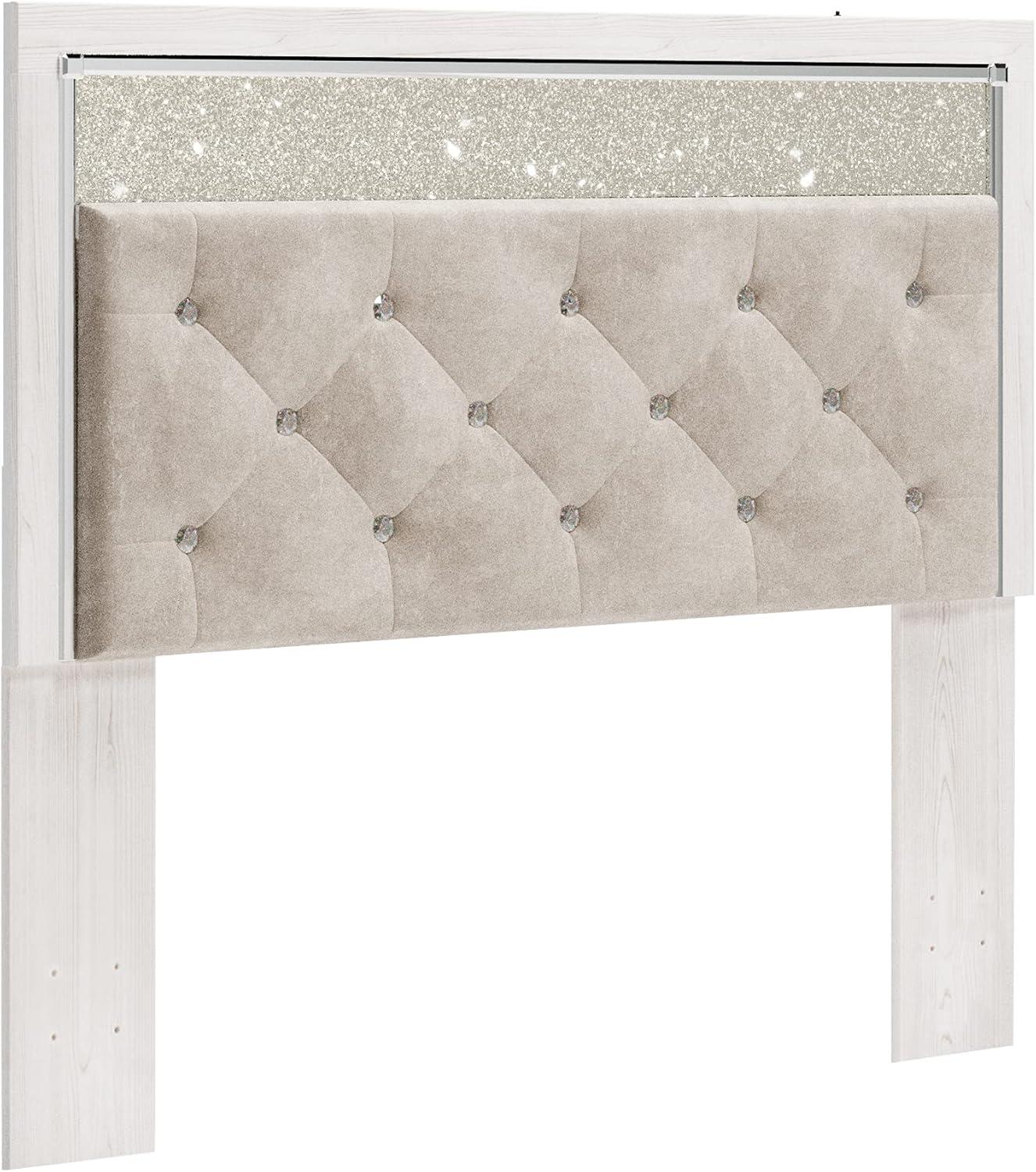 White Twin Tufted Upholstered Wood Headboard with LED Lighting