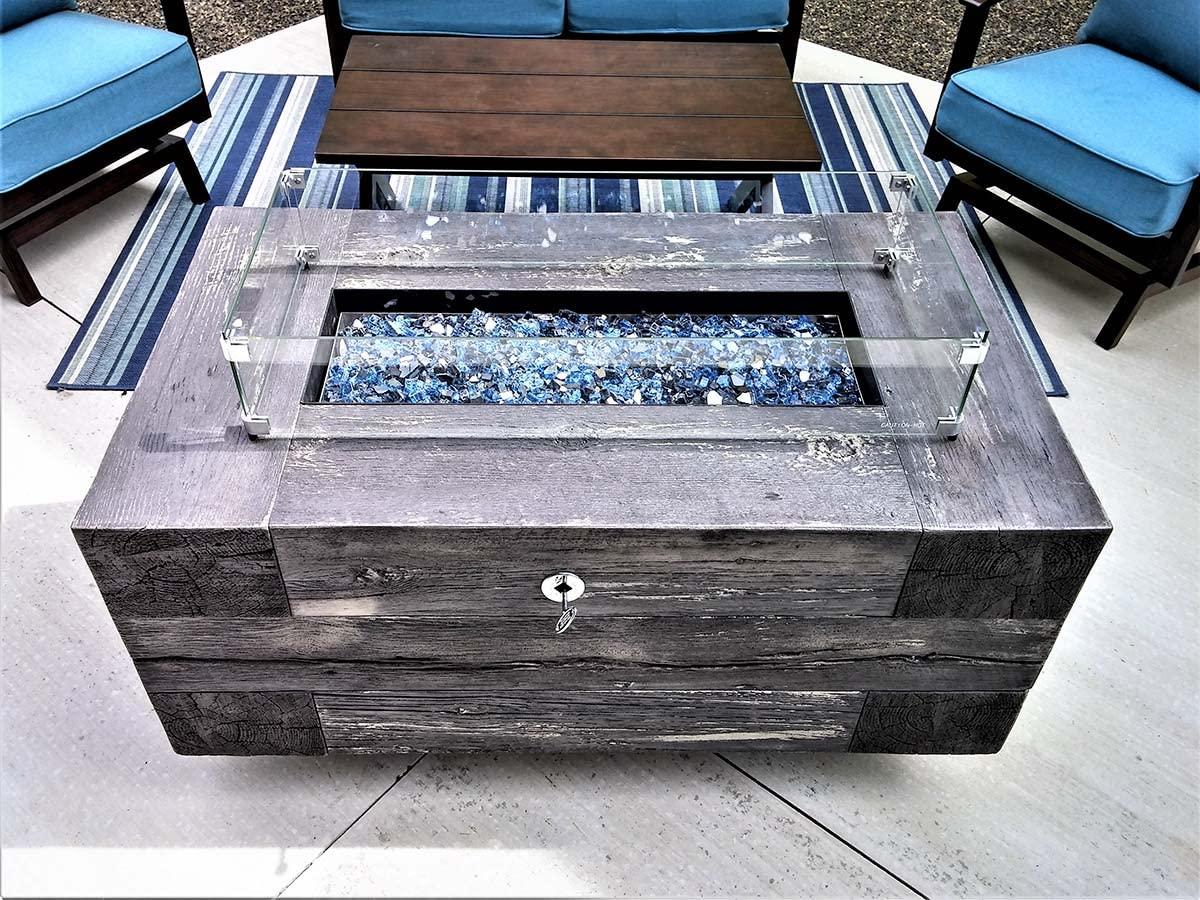 Celestial Fire Glass Rectangle Fire Pit Wind Guard