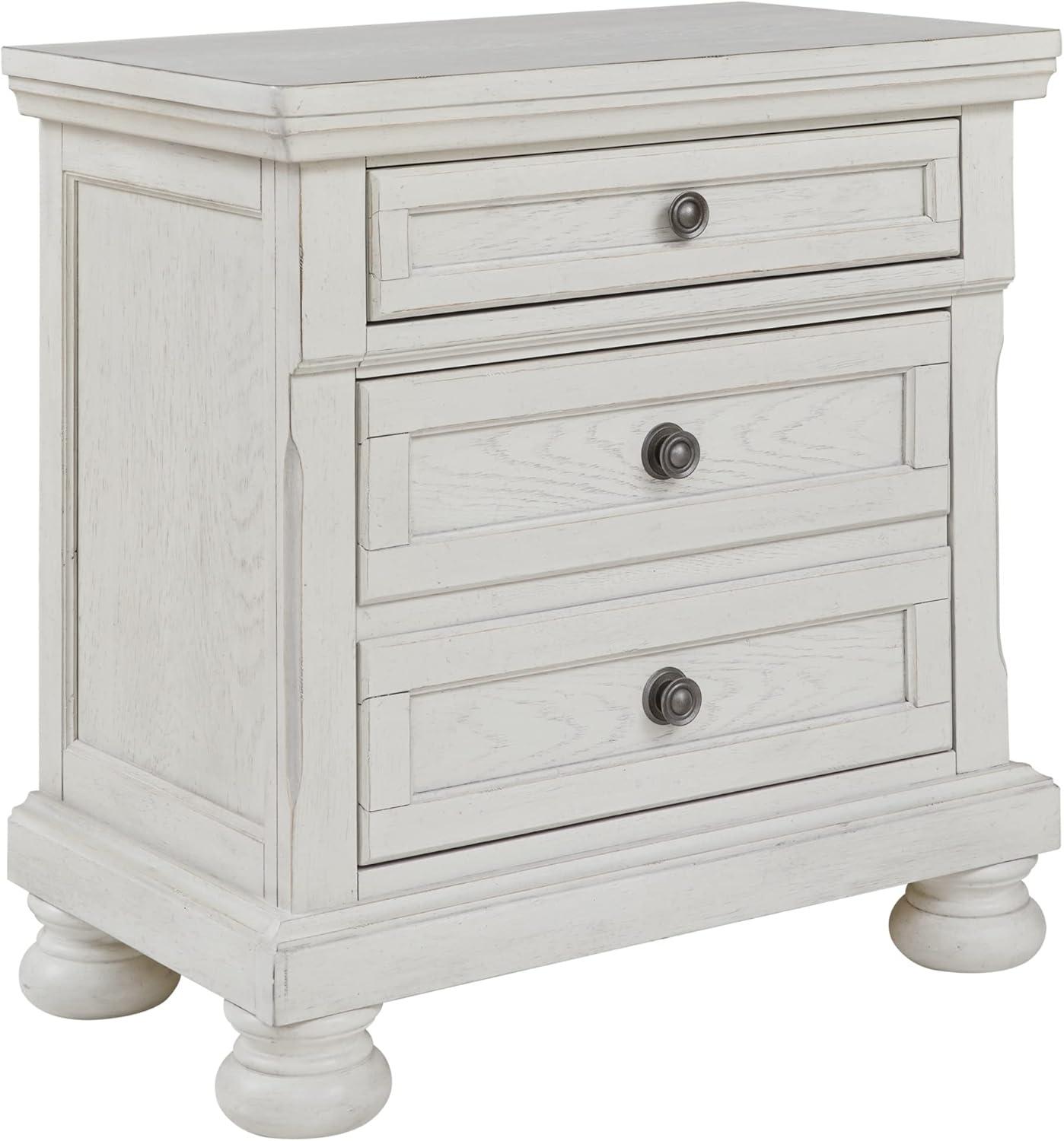 Robbinsdale 2 Drawer Nightstand White - Signature Design by Ashley: Bronze-Tone Hardware, Wood Veneer, Storage Tray