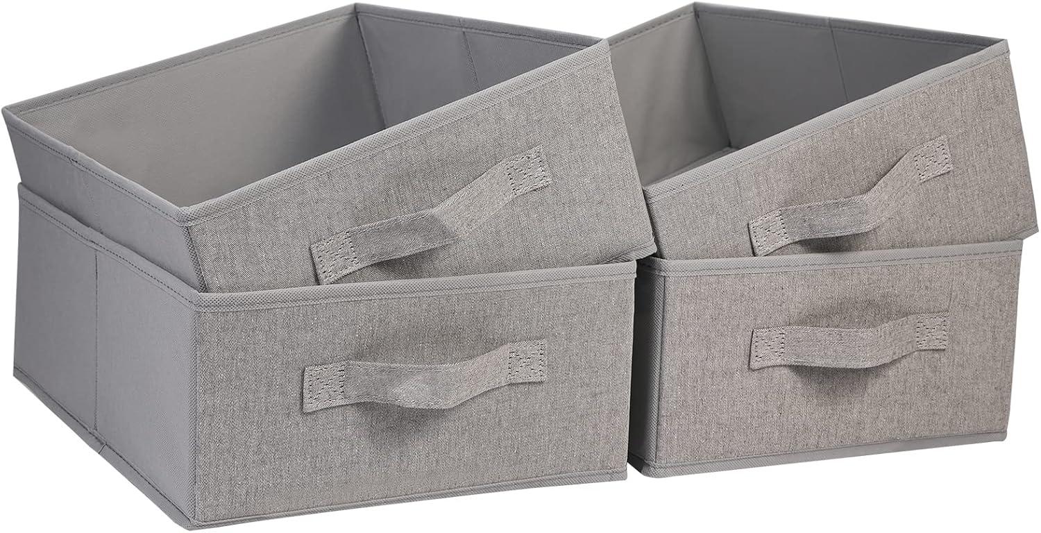 Gray Fabric Foldable Storage Bins with Handles, Set of 4