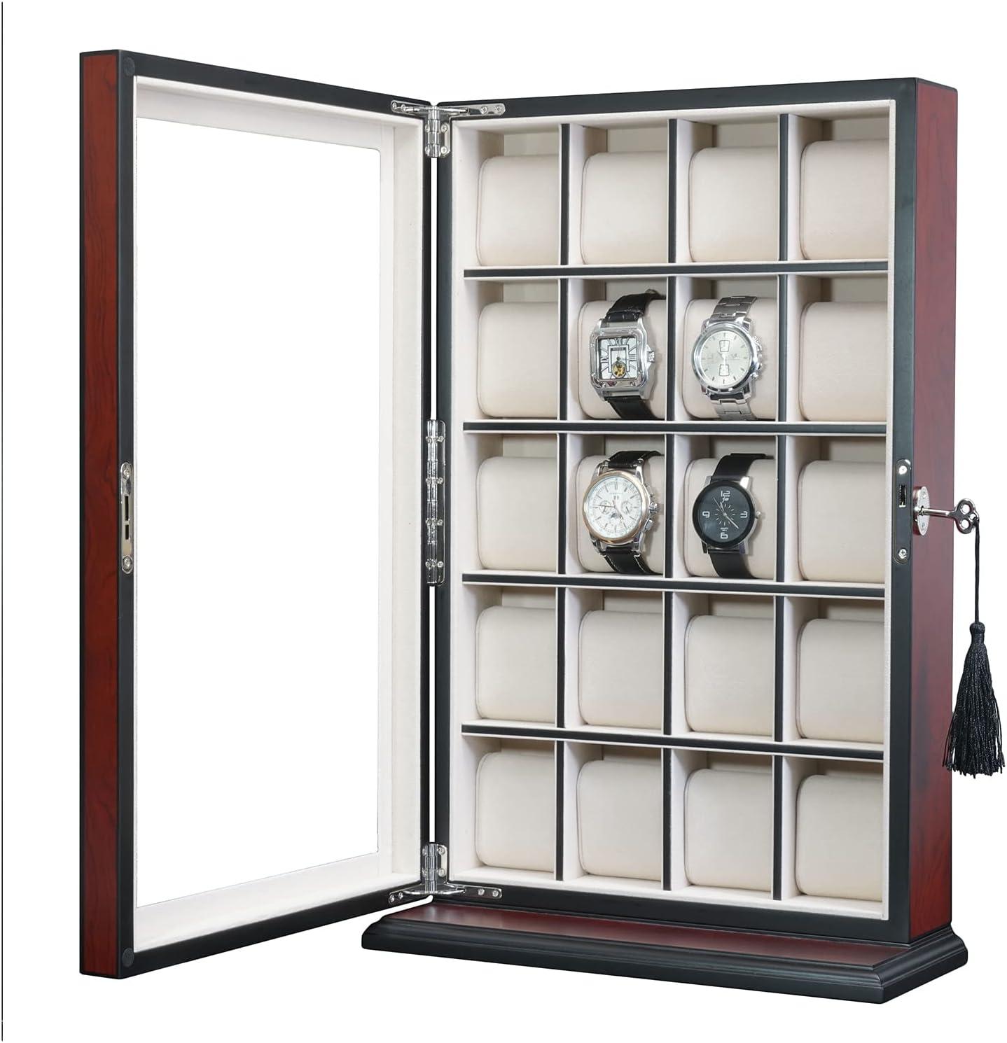 Cherry Wood 30-Slot Wall Mounted Watch Display Case