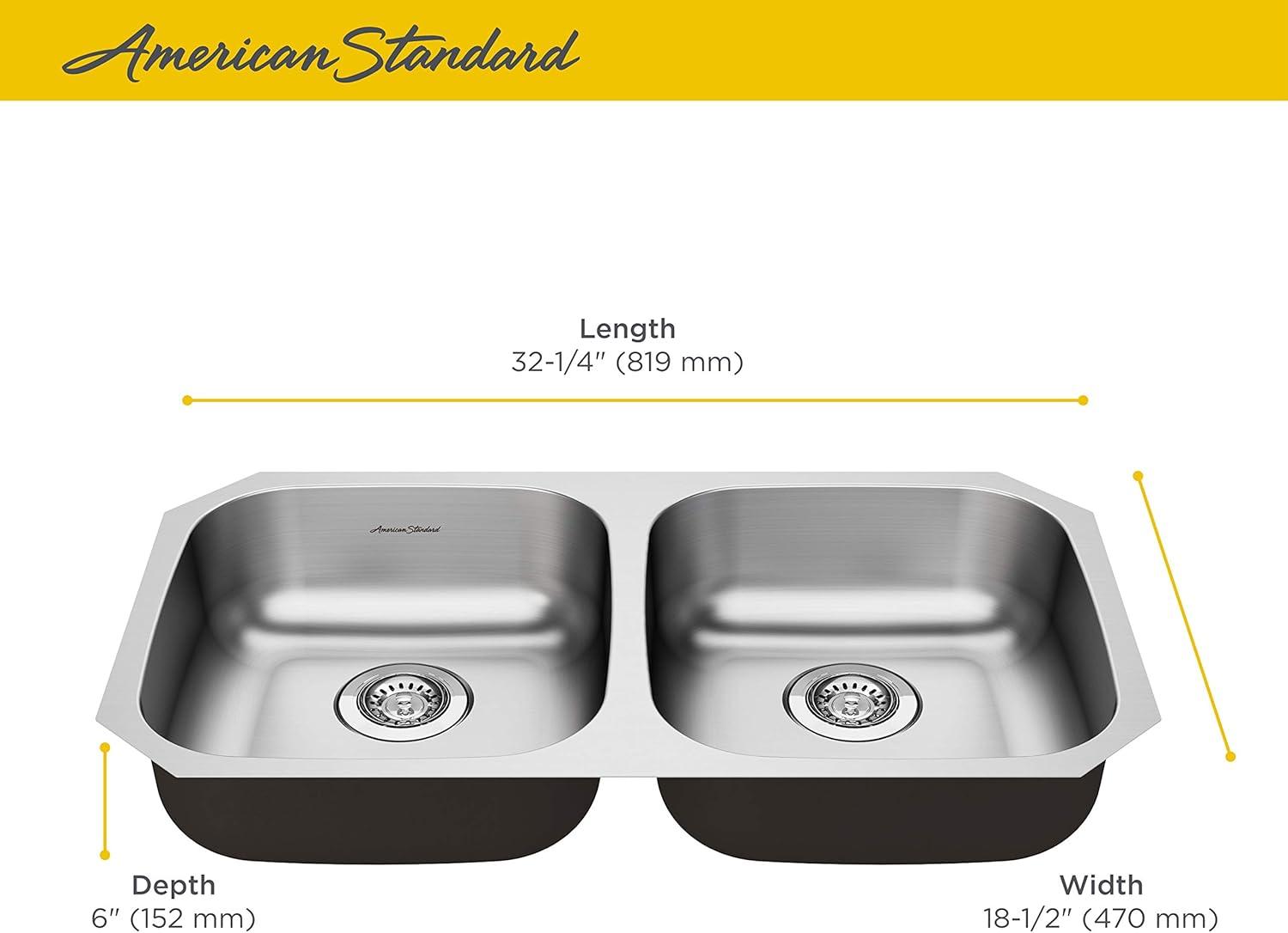 Portsmouth 32.25'' L Undermount Double Bowl Stainless Steel Kitchen Sink