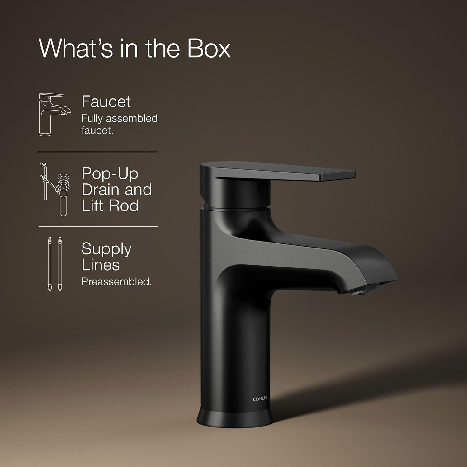 Kohler Hint Single-Handle Bathroom Faucet with Pop-Up Drain Assembly, One Hole Bathroom Sink Faucet, 1.2 gpm