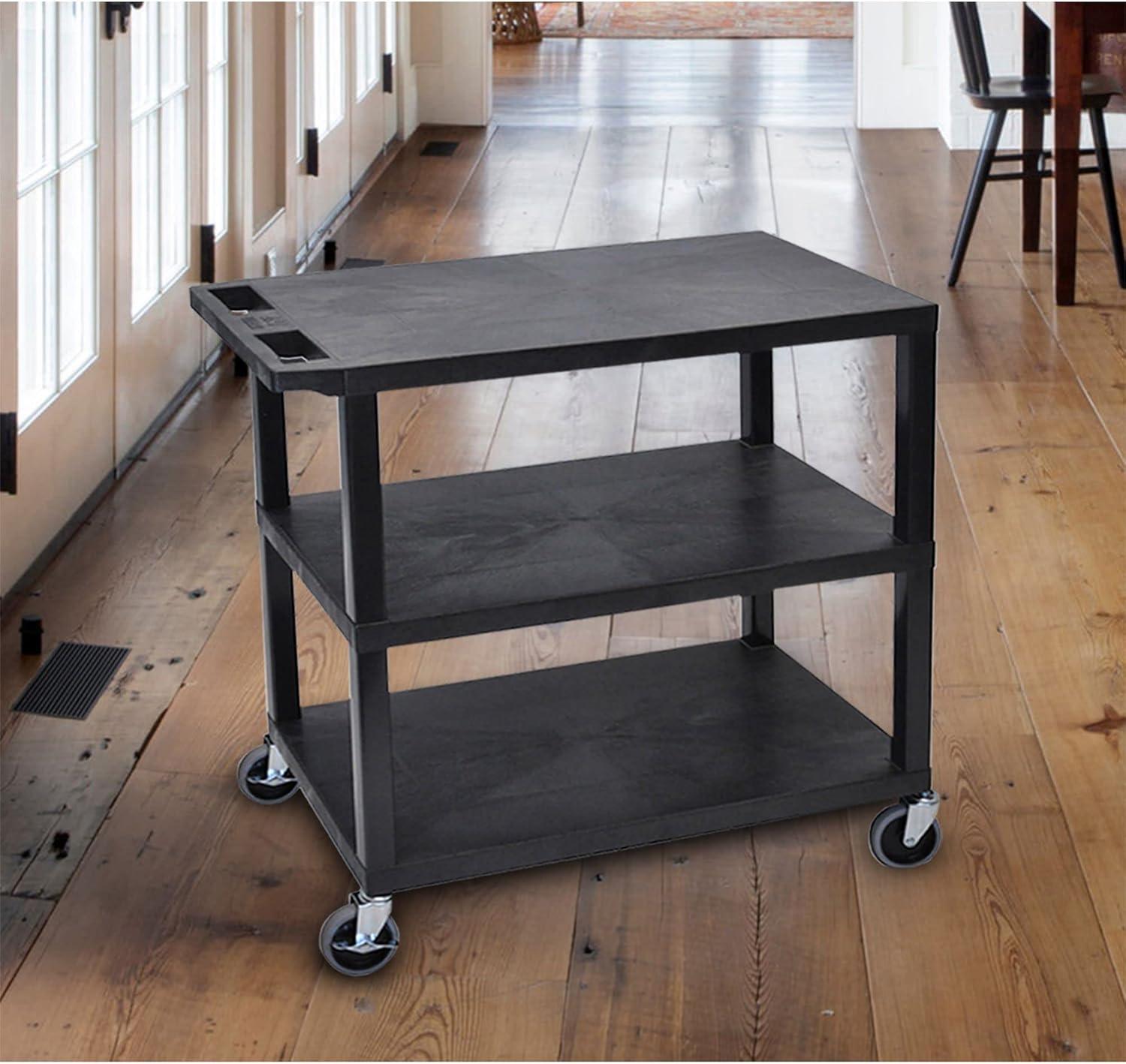 Luxor 18" x 32" Three Shelf Flat Utility Cart - Black