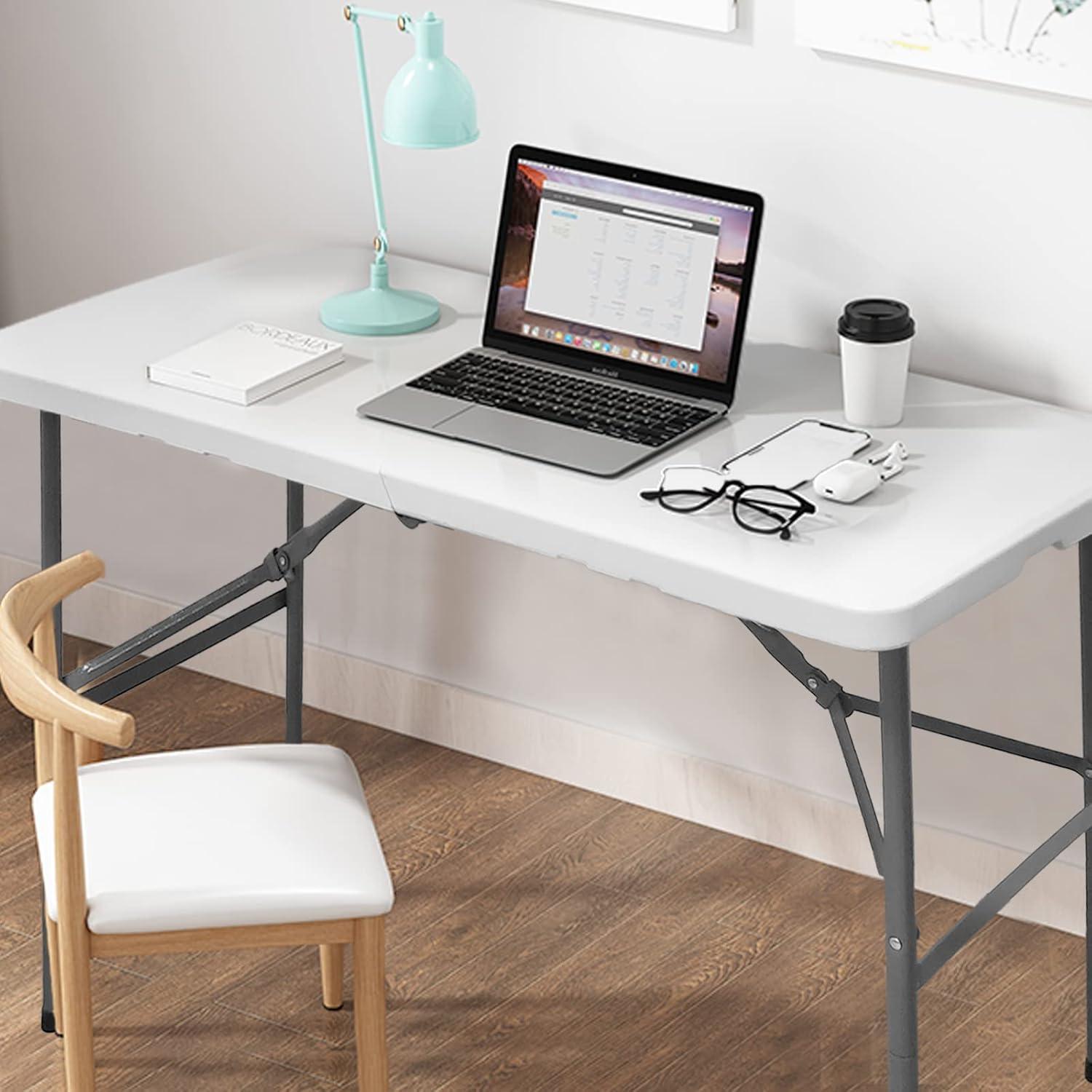 ZENY 4ft Portable Folding Table Plastic Indoor Outdoor Picnic Party Camp Dining Table with Handle, White