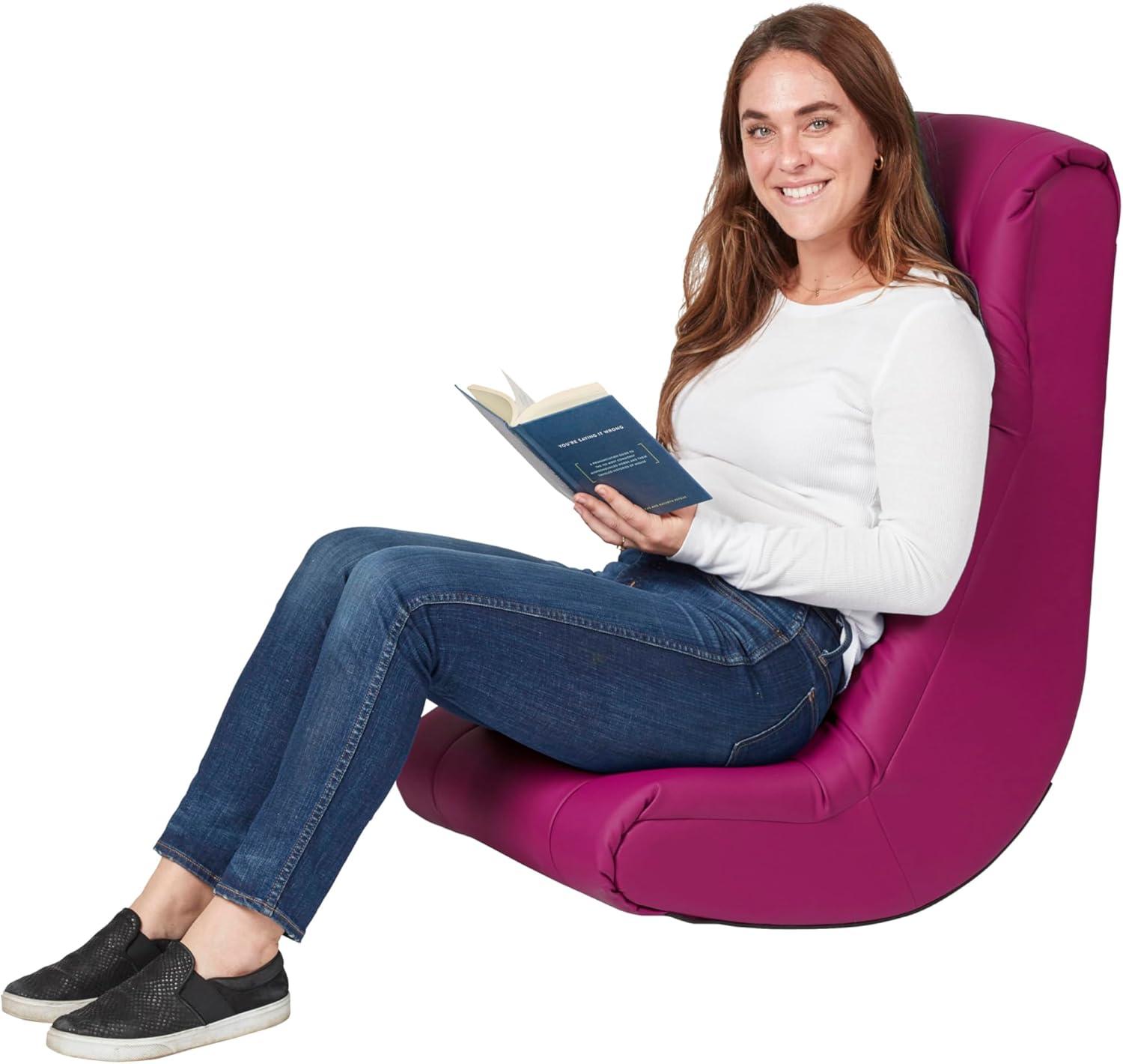 Raspberry Tufted Foam Rocker Recliner for Kids, Teens, and Adults