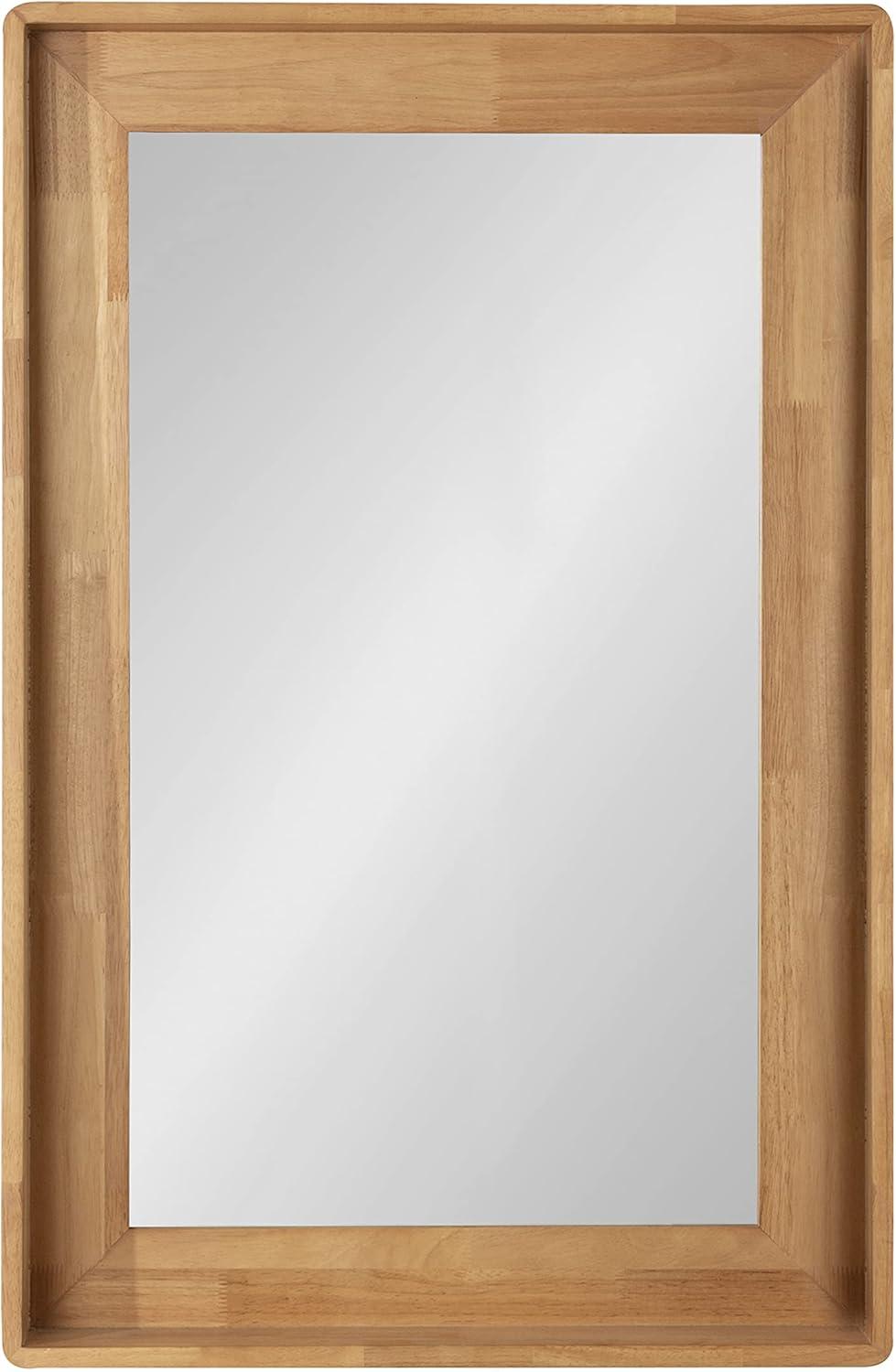 Natural Wood Rectangular Vanity Mirror with Shelf