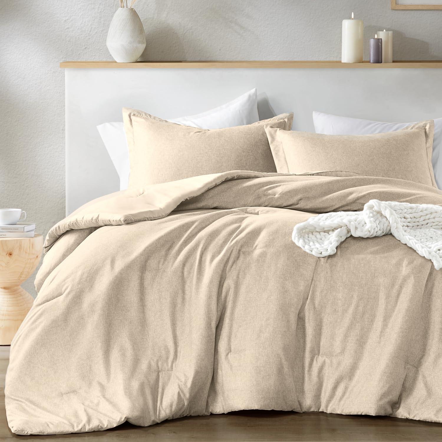 Lightweight Grey Comforter for Queen Size and Full Size Bed, Modern Chambray Bedding Set, Including 1 Comforter and 2 Pillow Shams