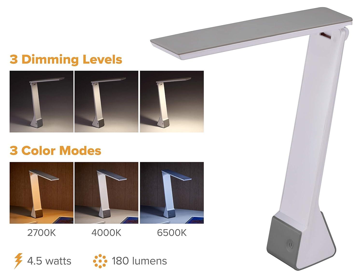 Bostitch Office Rechargeable Battery Led Desk Lamp, 3 Color Temperatures, Flip Open, Gray (KT-VLED1810-GRAY)
