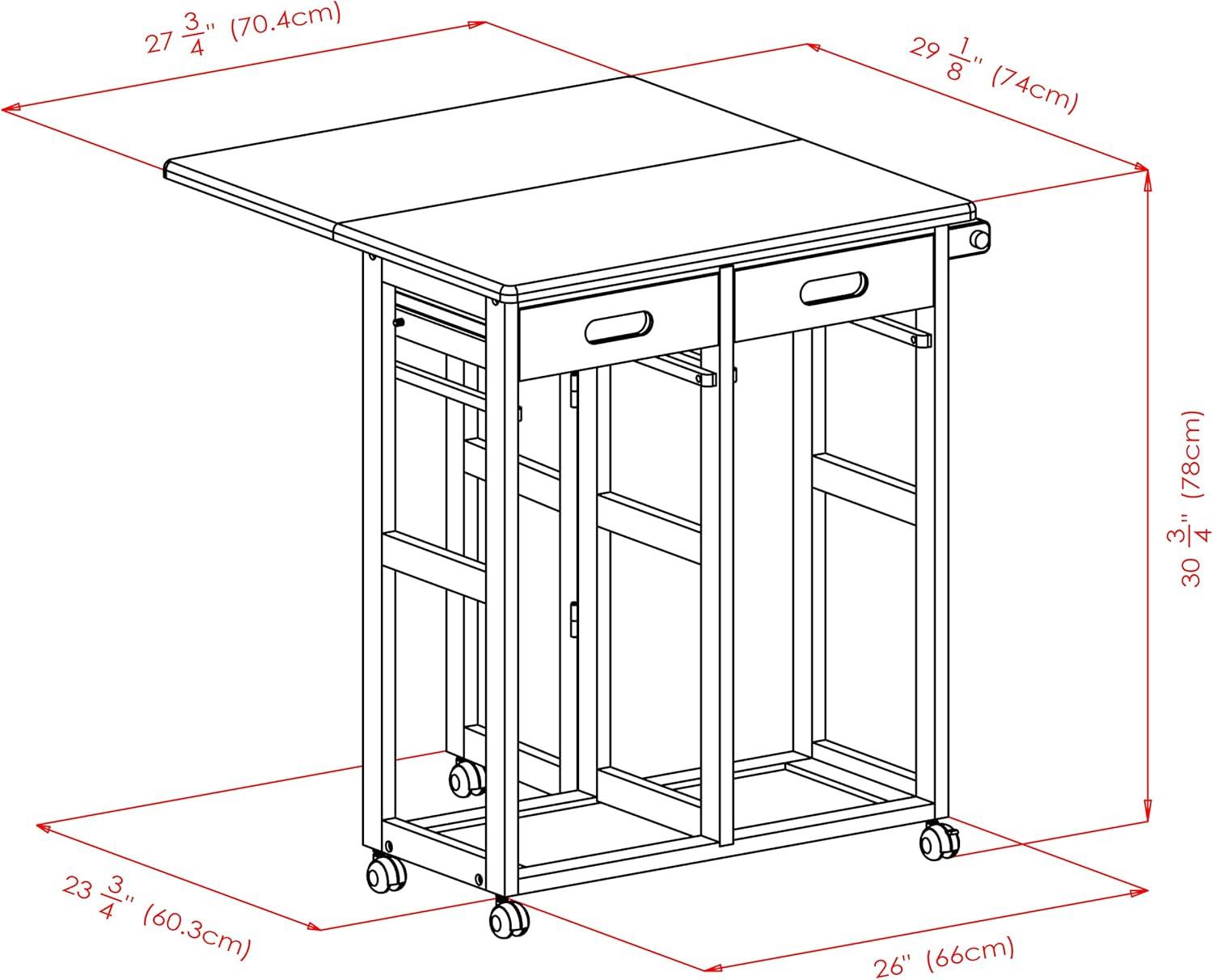 3pc Suzanne Space Saver Drop Leaf Dining Set Teak - Winsome: Compact, Storage Drawers & 2 Stools