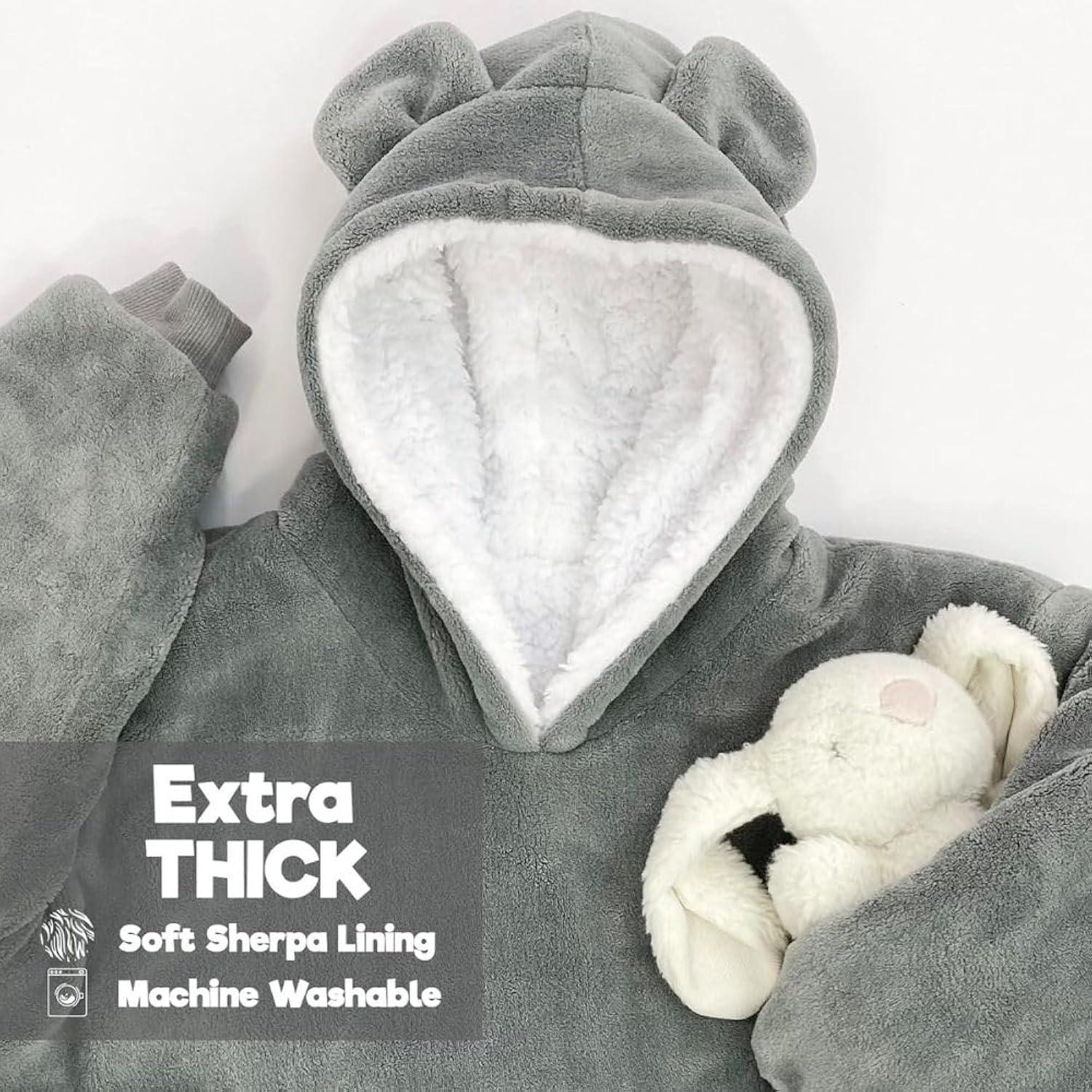 Wearable Animal Blanket Hoodie for Kids 3-10yr, Comfy Hooded Blanket for Girls and Boys, Toddler