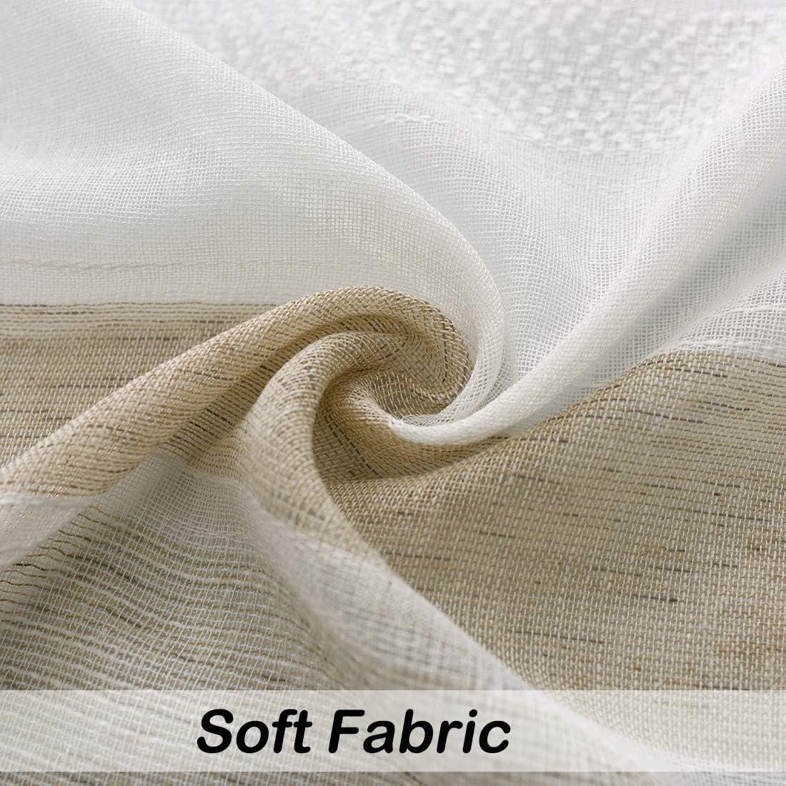 Beige and White Stripe Sheer Farmhouse Curtains Boucle Linen Window Curtain Drape Yarn Dyed Woven 84 Inches Long for Living Room Bedroom Rod Pocket Panels, 40" W x 84" L (Pack of 2)