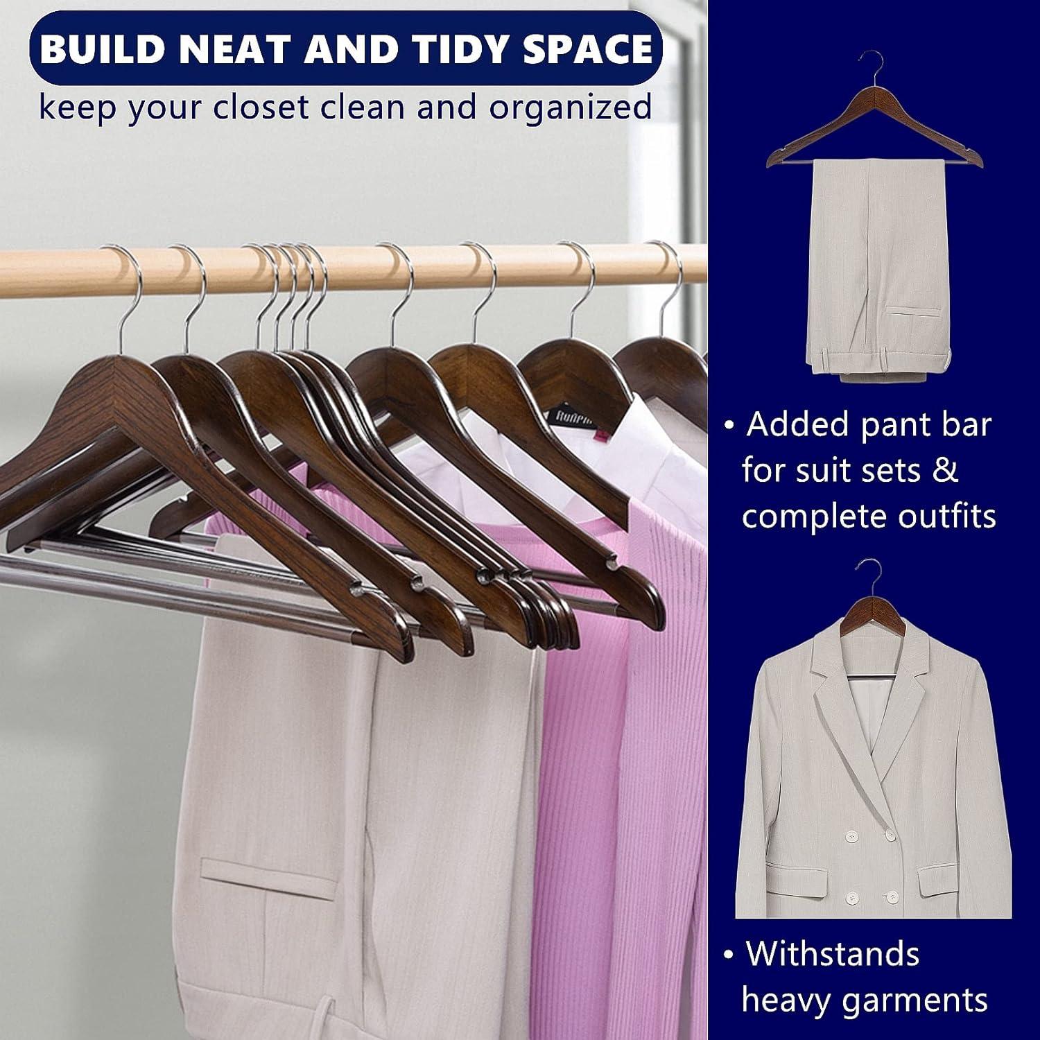Walnut Wood Anti-Slip Suit Hangers with Chrome Hooks, 17.5"