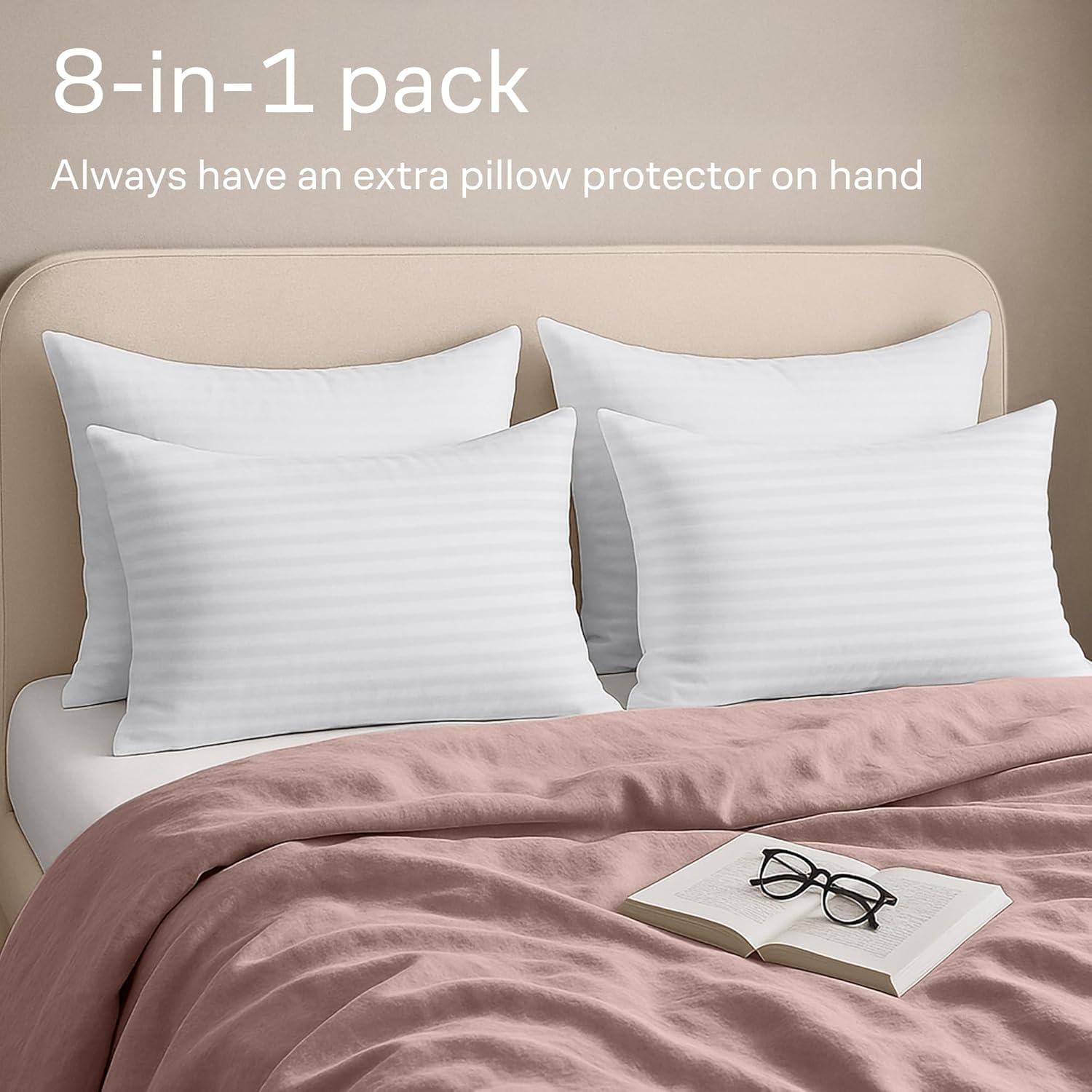 Ultra Soft Pillow Protectors with Zipper Queen Size - Set of 4 Breathable Pillow Covers - 100% Protection Against Stains, Dust & Dirt - Machine Washable (Dark White)
