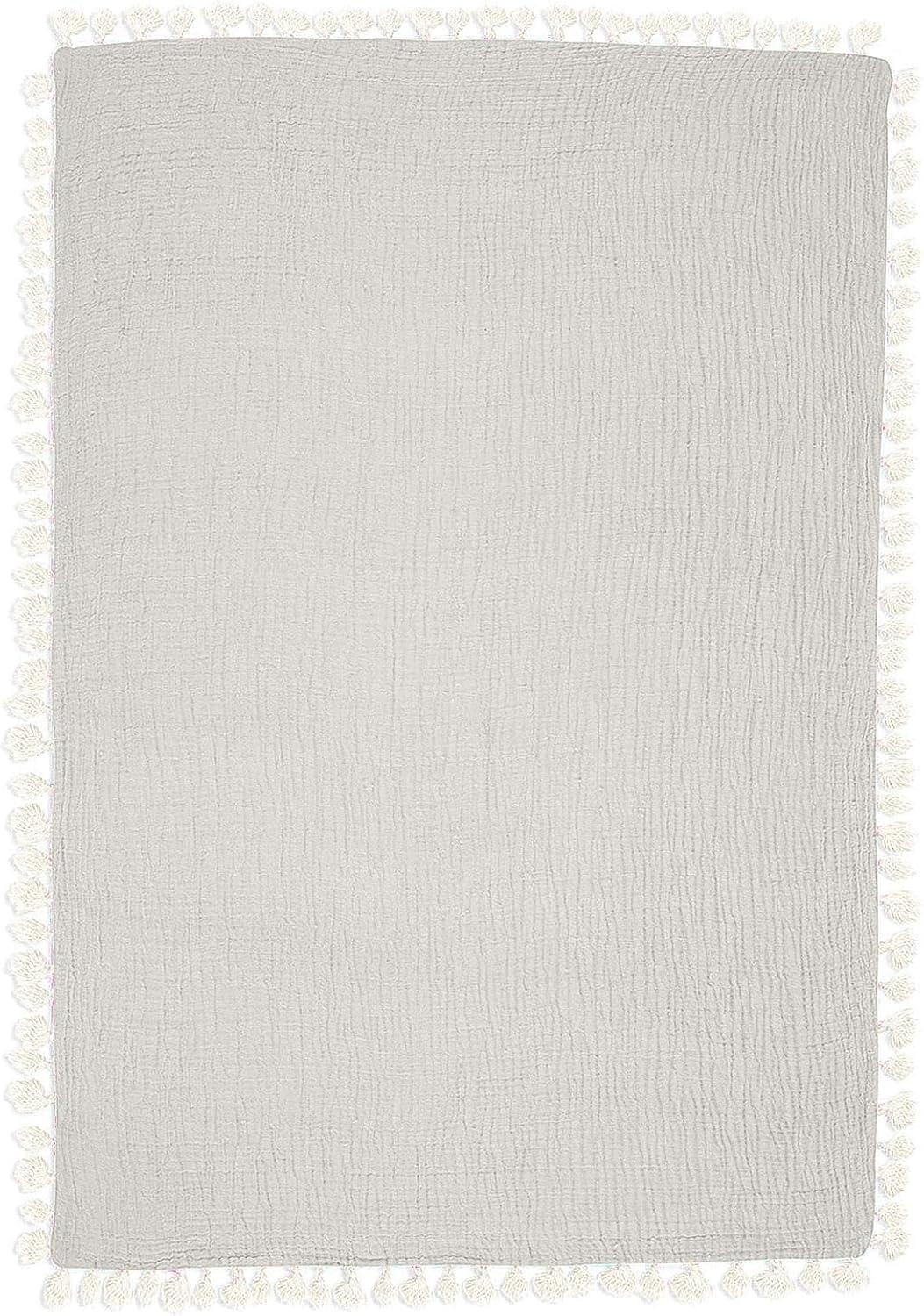 Moonstone Cotton Muslin Baby Blanket with Fringe Trim