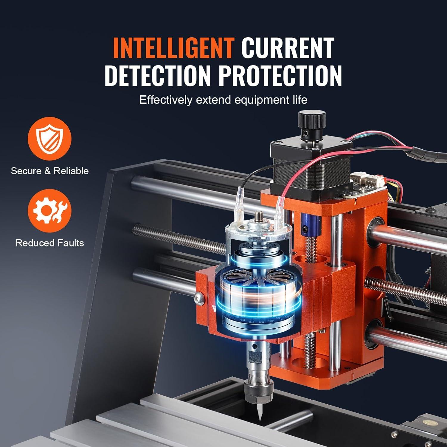 VEVOR CNC Router Machine, 120W 3 Axis GRBL Control Wood Engraving Carving Milling Machine Kit, 300 x 200 x 60 mm/11.8 x 7.87 x 2.36 in Working Area 10000 RPM for Wood Acrylic MDF PVC Plastic Foam