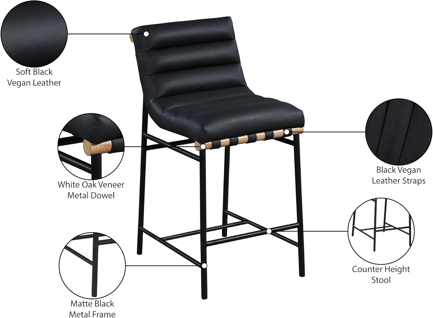 Meridian Furniture Burke Black Vegan Leather Counter Stool