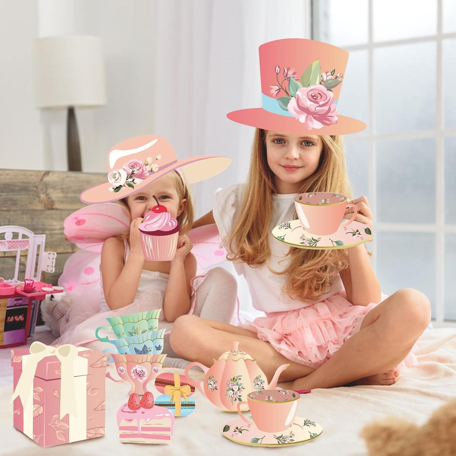 25Pcs Tea Party Photo Booth Props Kit DIY Teacup,Teapot Theme Selfie Props Garden Decorations Tea Party Decor for Girl Women Birthday Home Decor