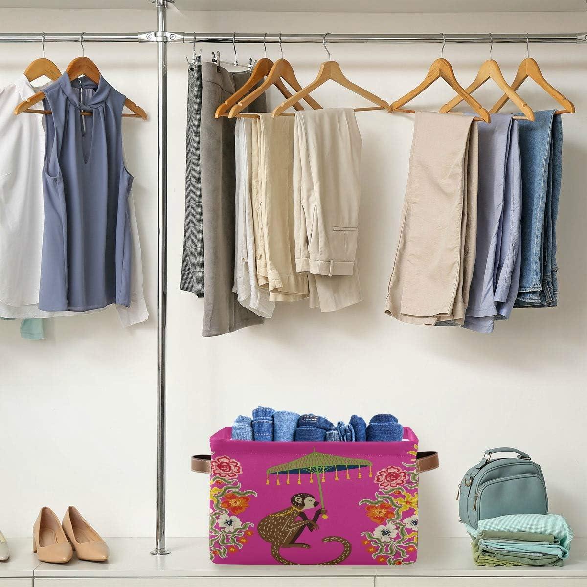 Storage Basket Cube Vintage Monkey Chinoiserie Umbrella Large Collapsible Toys Storage Box Bin Laundry Organizer for Closet Shelf Nursery Kids Bedroom,15x11x9.5 in,2 Pack