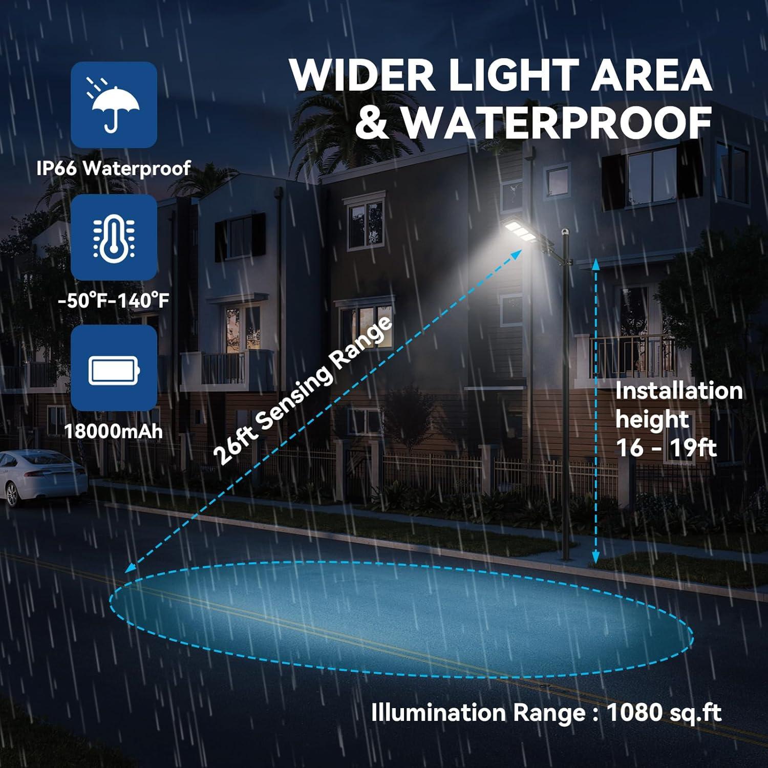 LANGY Solar Street Light Upgraded 9000 Lumens, 180 PCS LED Solar Powered Street Lamp Outdoor, 15000 mAh Battery, PIR Motion Sensor, 6000K, Dusk to Dawn Security Led Post Street Light