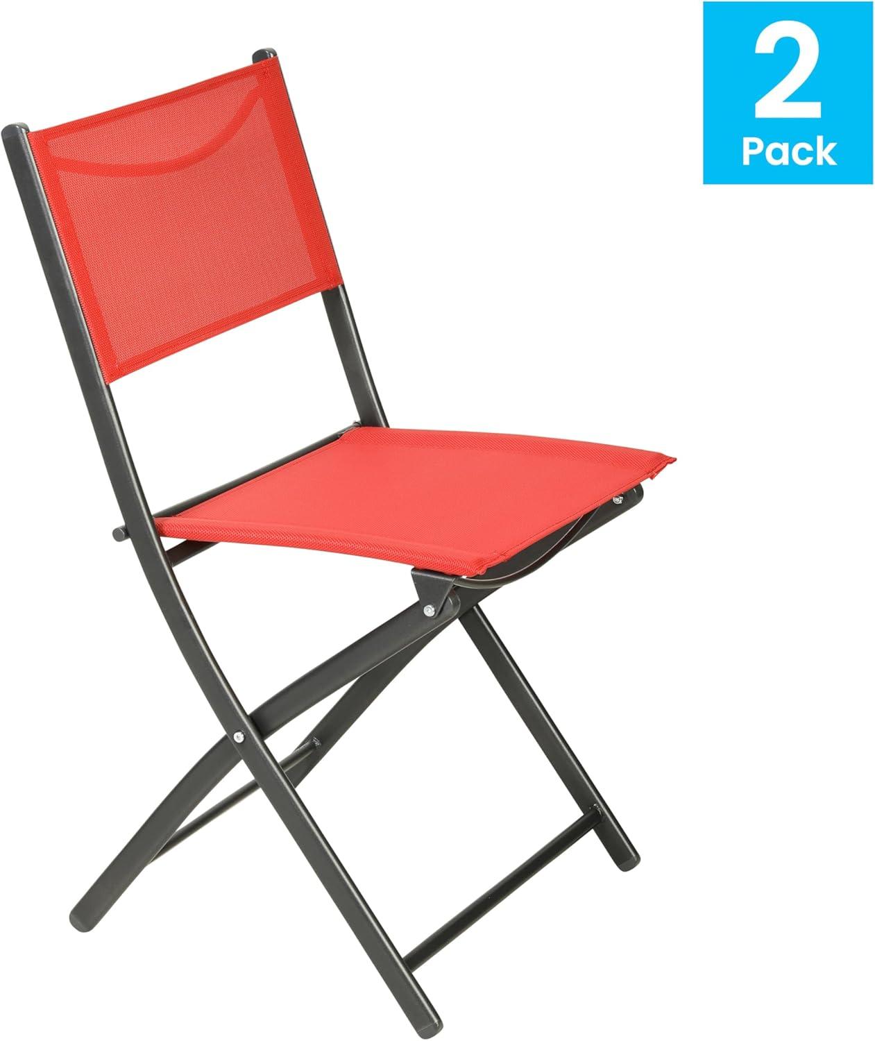 Flash Furniture Brazos Set of 2 Commercial Grade Indoor/Outdoor Folding Chairs with Red Flex Comfort Material Backs and Seats and Black Metal Frames