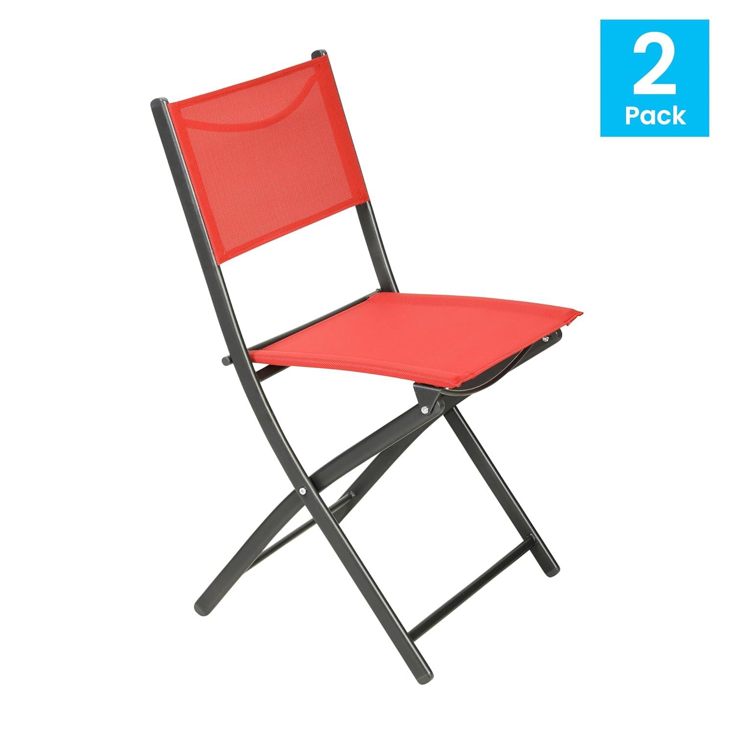 Flash Furniture Brazos Set of 2 Commercial Grade Indoor/Outdoor Folding Chairs with Red Flex Comfort Material Backs and Seats and Black Metal Frames