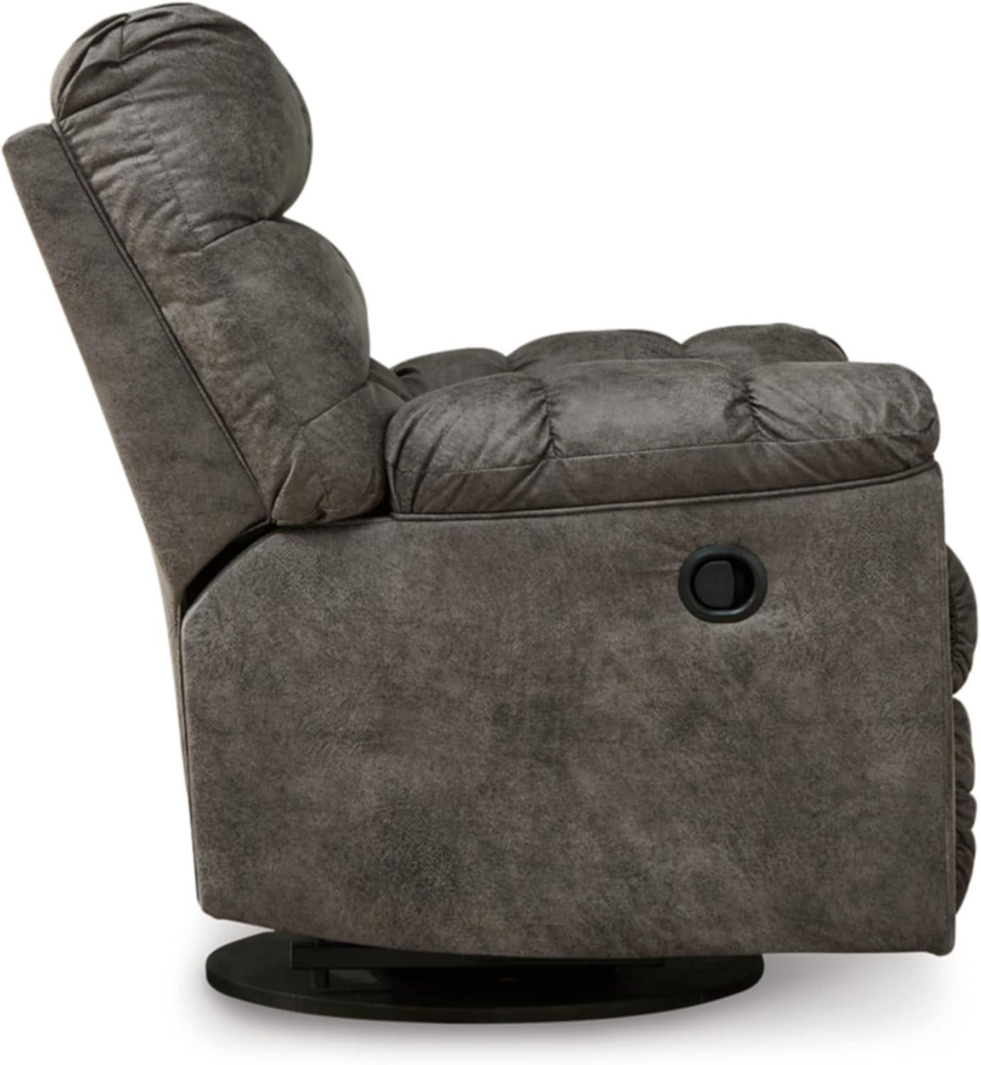 Contemporary Gray Faux Leather & Concrete Swivel Recliner, 38"