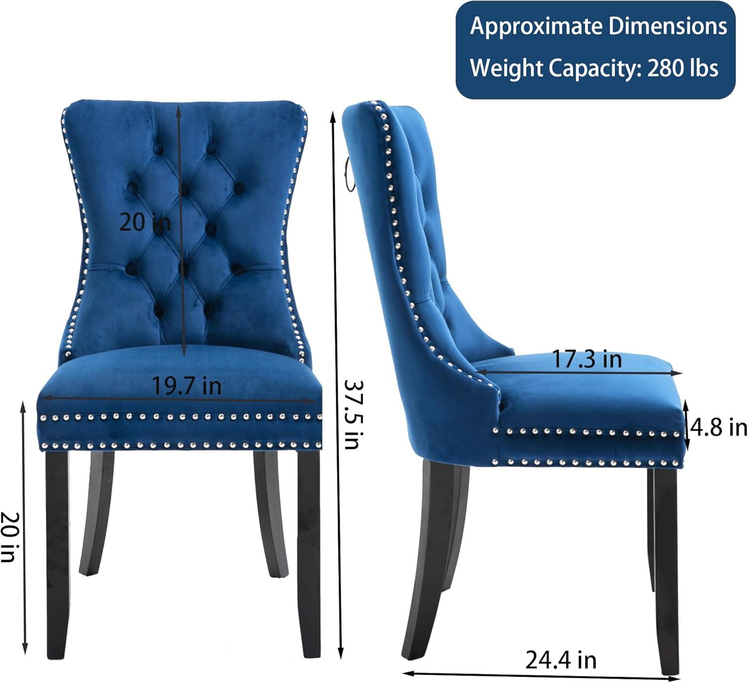 Tzicr Tufted Dining Chairs Set of 6, Upholstered Dining Chairs with Nailhead Back, Nailhead Trim, Velvet Dining Chairs for Kitchen/Bedroom/Dining Room(Blue)