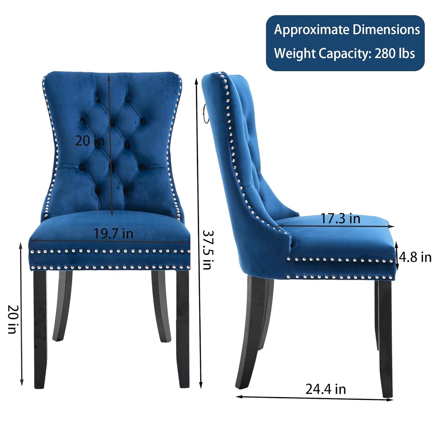 Tzicr Tufted Dining Chairs Set of 6, Upholstered Dining Chairs with Nailhead Back, Nailhead Trim, Velvet Dining Chairs for Kitchen/Bedroom/Dining Room(Blue)