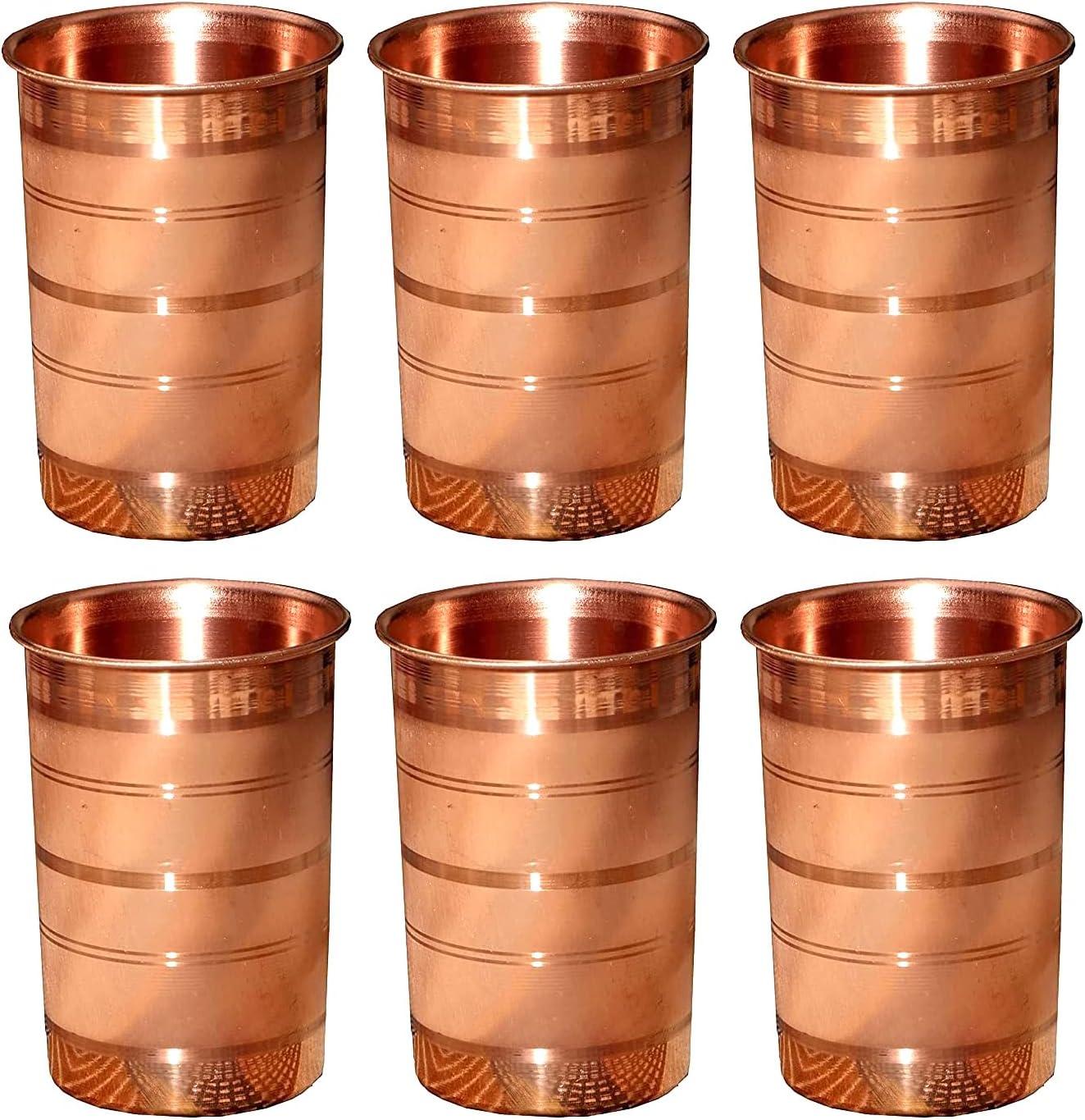 Drinking Glass Copper Glass 100% Pure Copper Tumbler Health Healing Set of 4 300ml