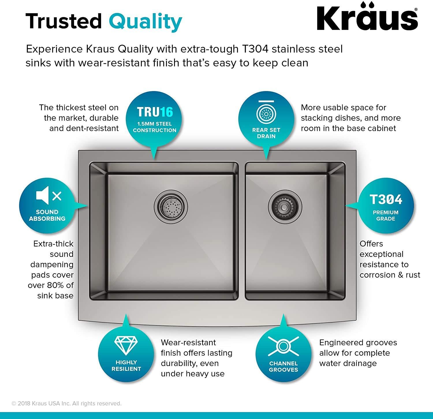 KRAUS Standart Pro Apron Front Farmhouse 16 Gauge Single Bowl Stainless Steel Kitchen Sink