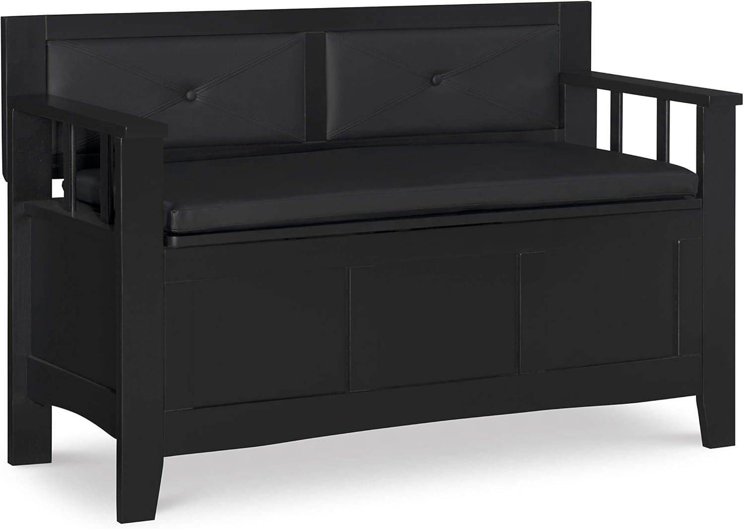 Carlton 44.5'' Black Faux Leather & Ash Wood Storage Bench