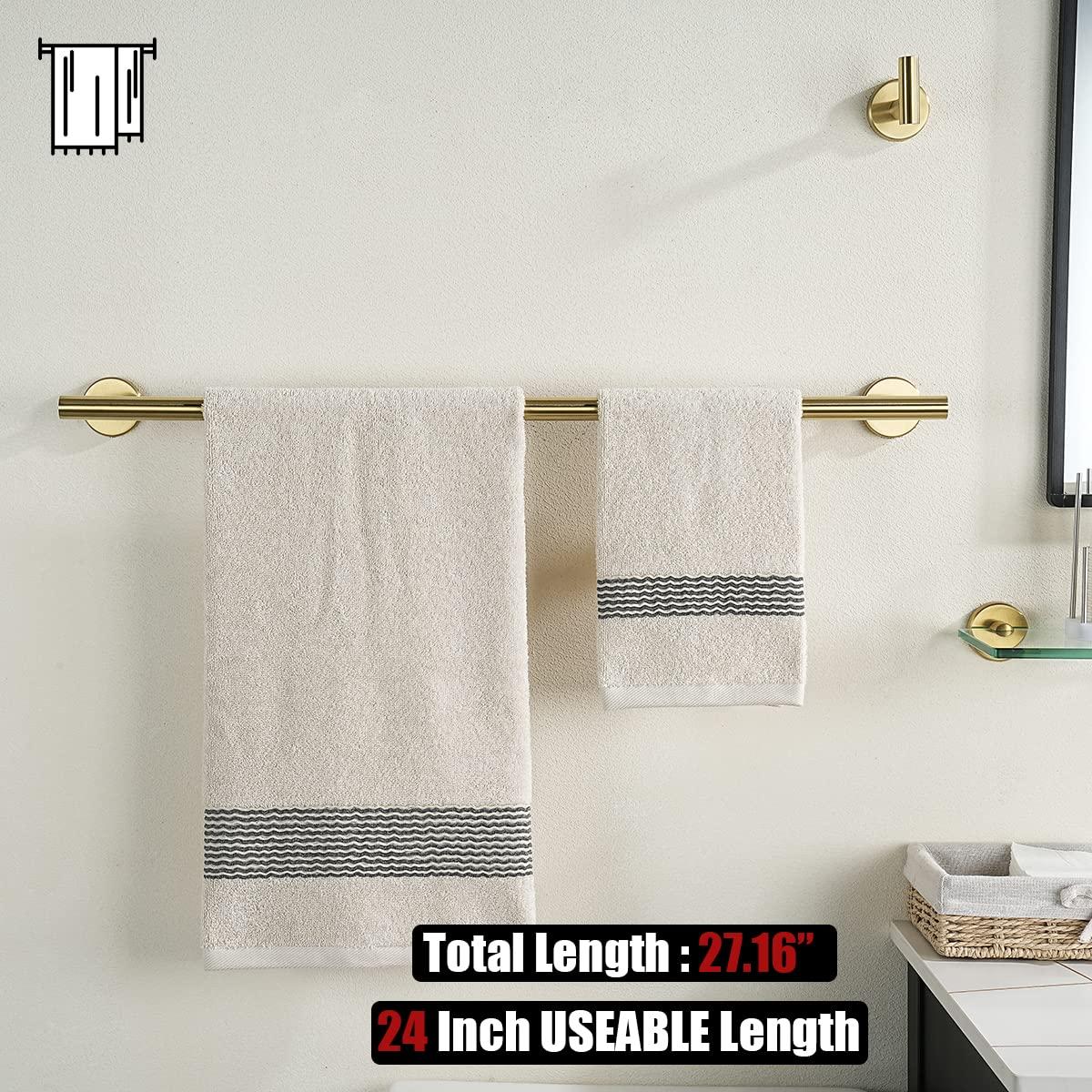 JQK Double Towel Bar 27 Inch, Brass Gold Useable Length 24 Inch 304 Stainless Steel Thicken 0.8mm Bath Towel Rack for Bathroom, Towel Holder Wall Mount, TB100L24-BG