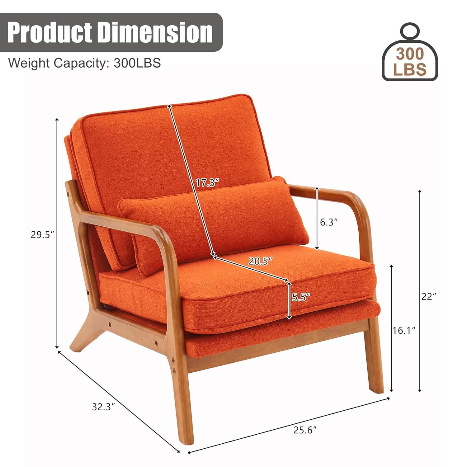 JULY'S SONG Mid-Century Wood Upholstered Fabric Solid Print Armchair, Beige (Set of 2)