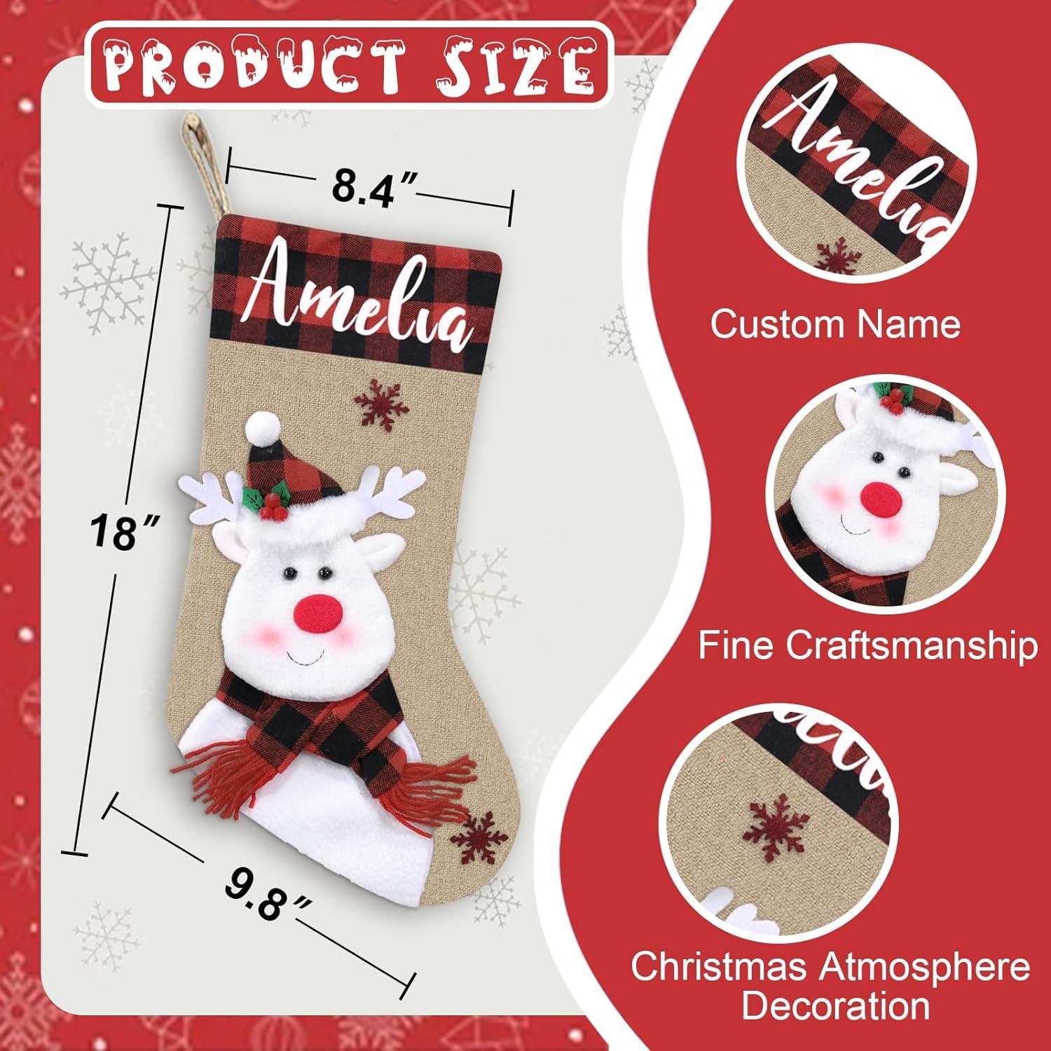 TenKen Clearance Christmas Swags, Christmas Stockings, Burlap Plaid Christmas Stockings, 18 Inch Christmas Stockings, Christmas Decoration Gifts for Family Children, Personalized Name (Moose)