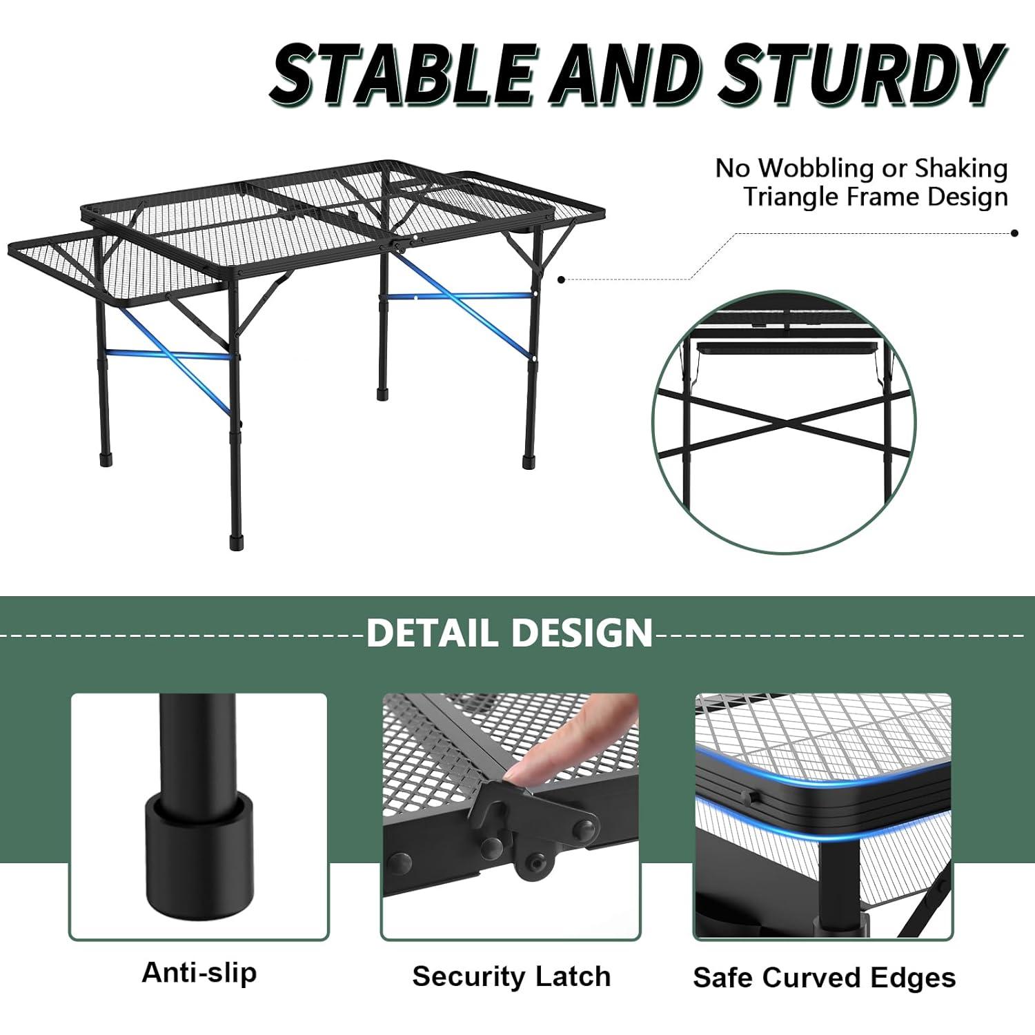 Black Metal Folding Camping Table with Mesh Panels