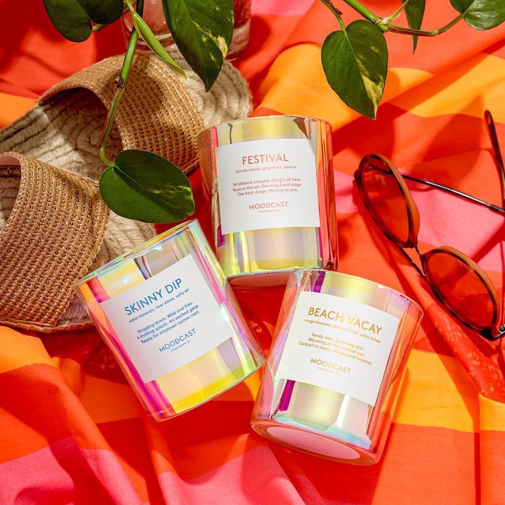 Beach Vacay Iridescent Glass Scented Candle with Mango Blossom and Coconut