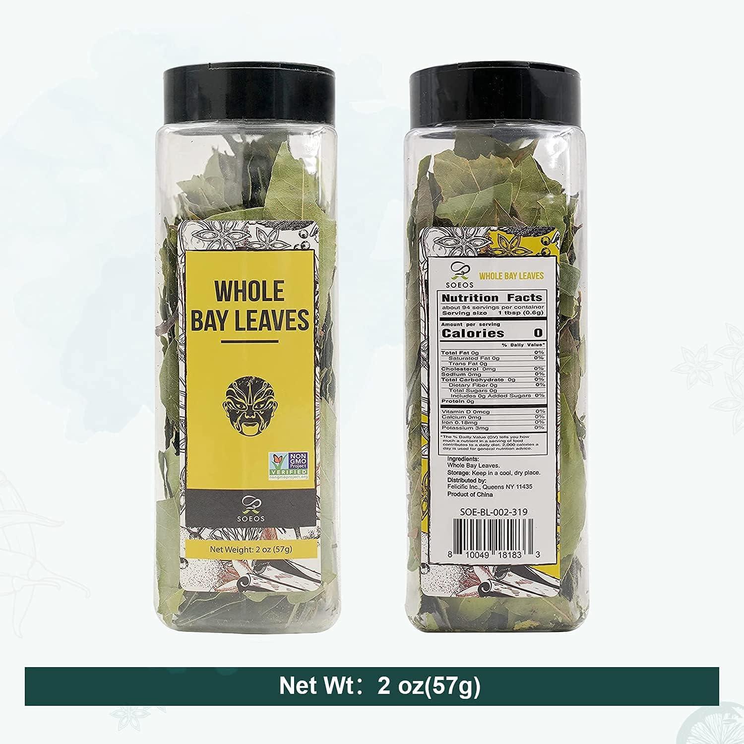 Soeos Whole Bay Leaves 2oz, Dried Laurel, Non-GMO Verified, Herb for Marinades, Stews and Soups